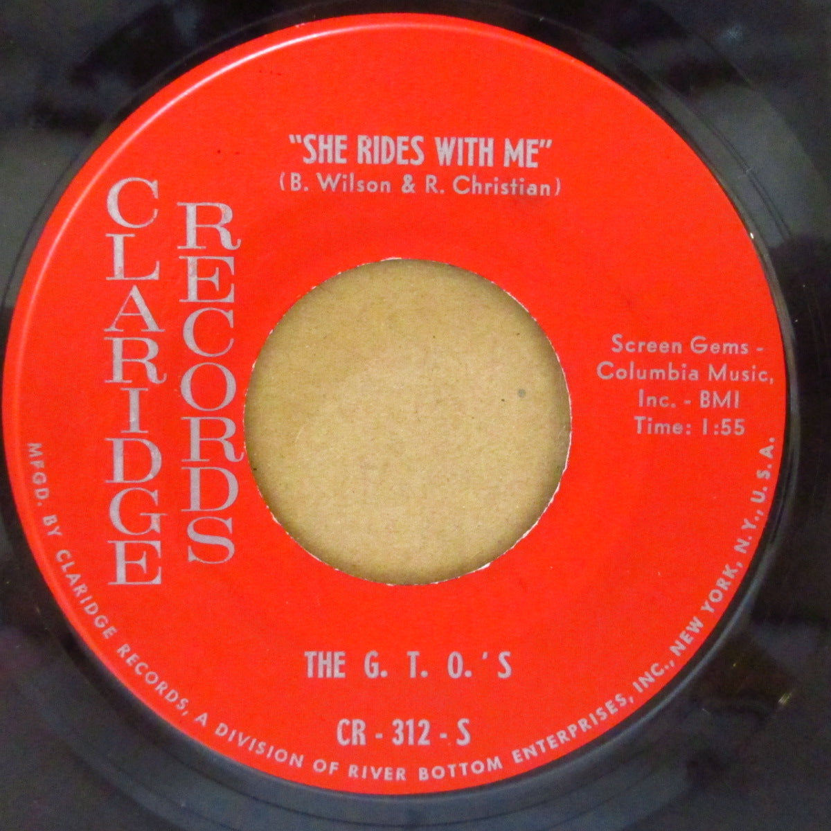 G.T.O.'S, THE (=Joey & The Continentals) - She Rides With Me / Rudy Vadoo (US '66 再発品番「CR-312-S」G.T.O.'S名義 7インチ( ブライアン・ウィルソン作サーフポップ名曲の翌年ガレージ・サーフ調カバー!