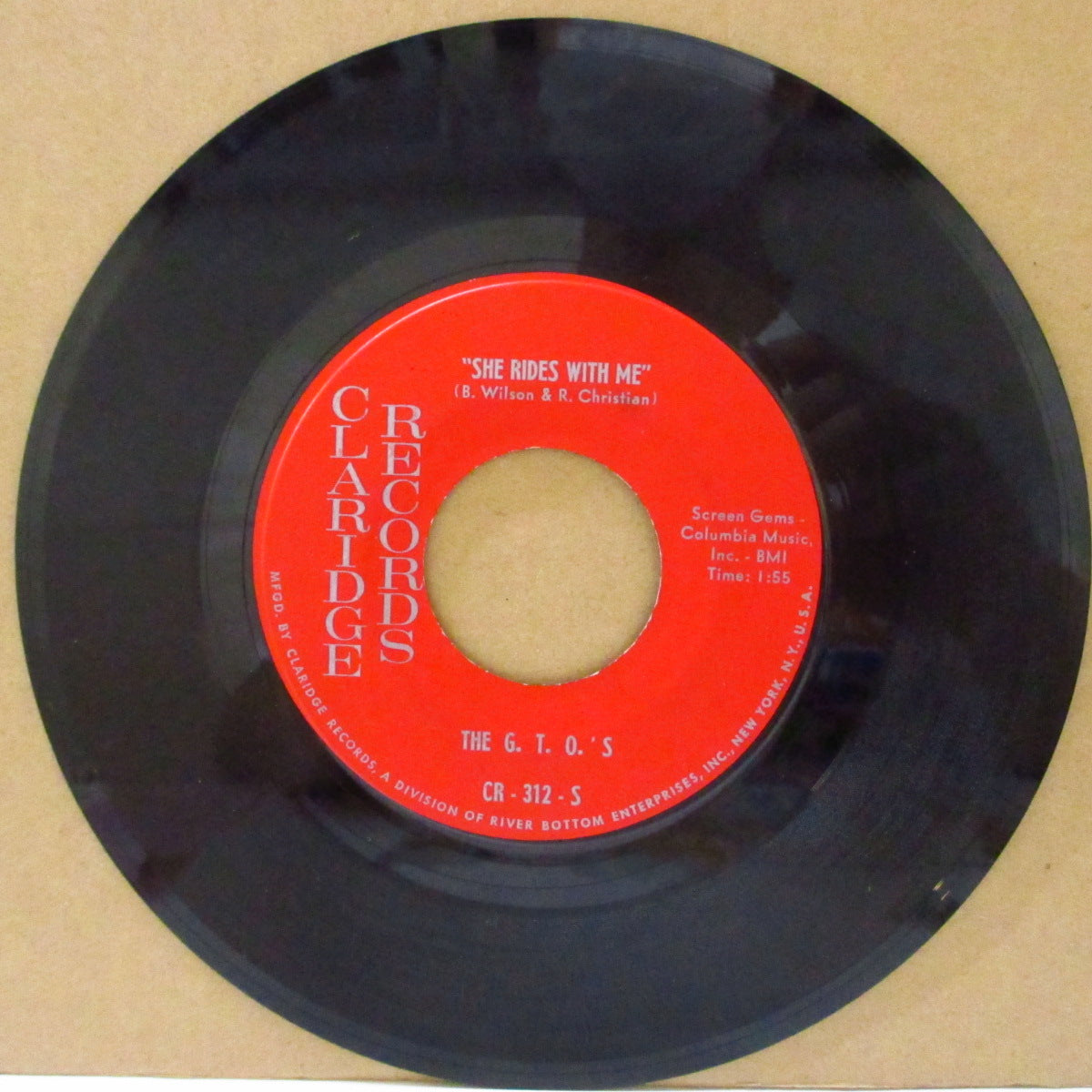 G.T.O.'S, THE (=Joey & The Continentals) - She Rides With Me / Rudy Vadoo (US '66 再発品番「CR-312-S」G.T.O.'S名義 7インチ( ブライアン・ウィルソン作サーフポップ名曲の翌年ガレージ・サーフ調カバー!
