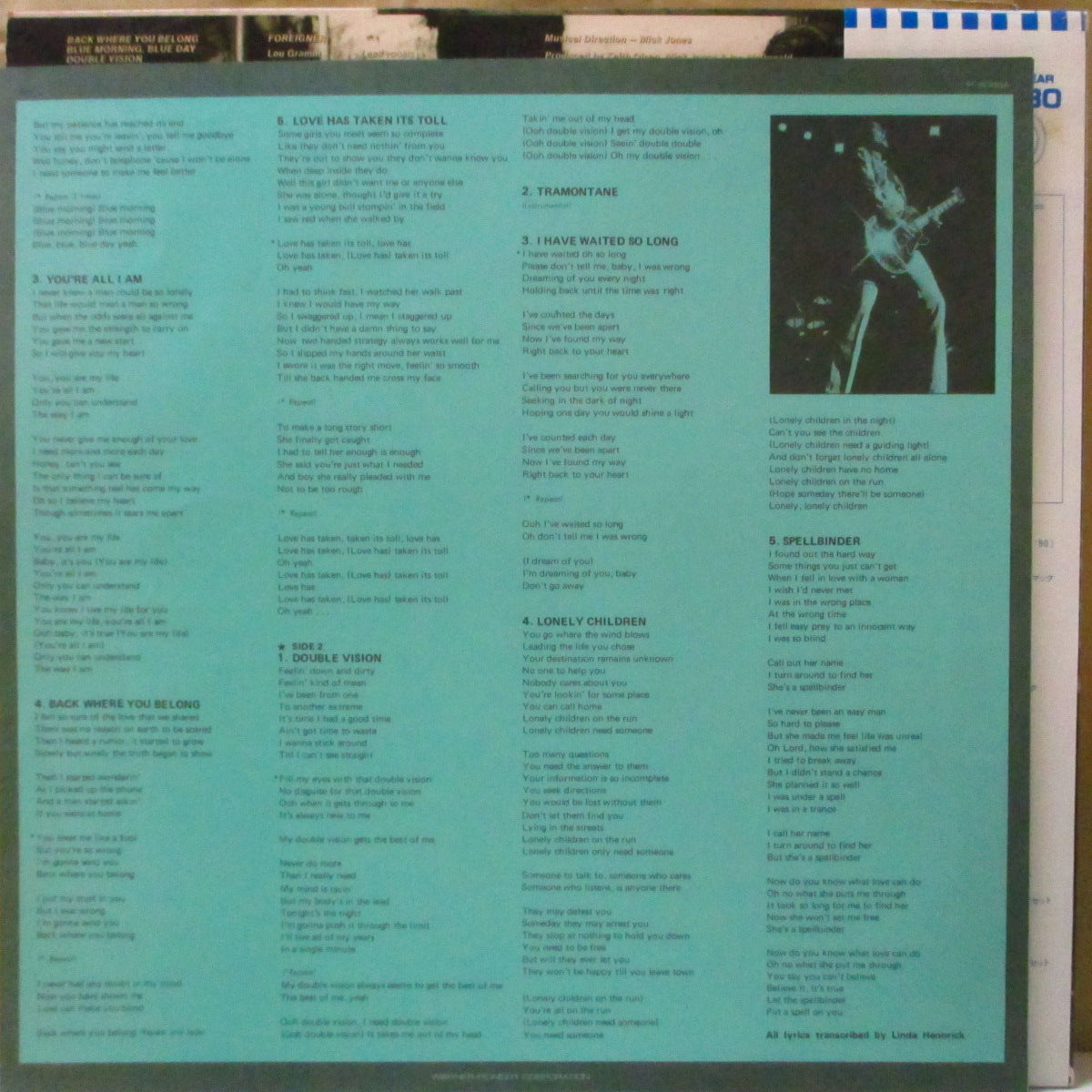 FOREIGNER (フォリナー) - Double Vision (Japan '80 再発 LP+青帯, インサート) '78年2ndアルバム