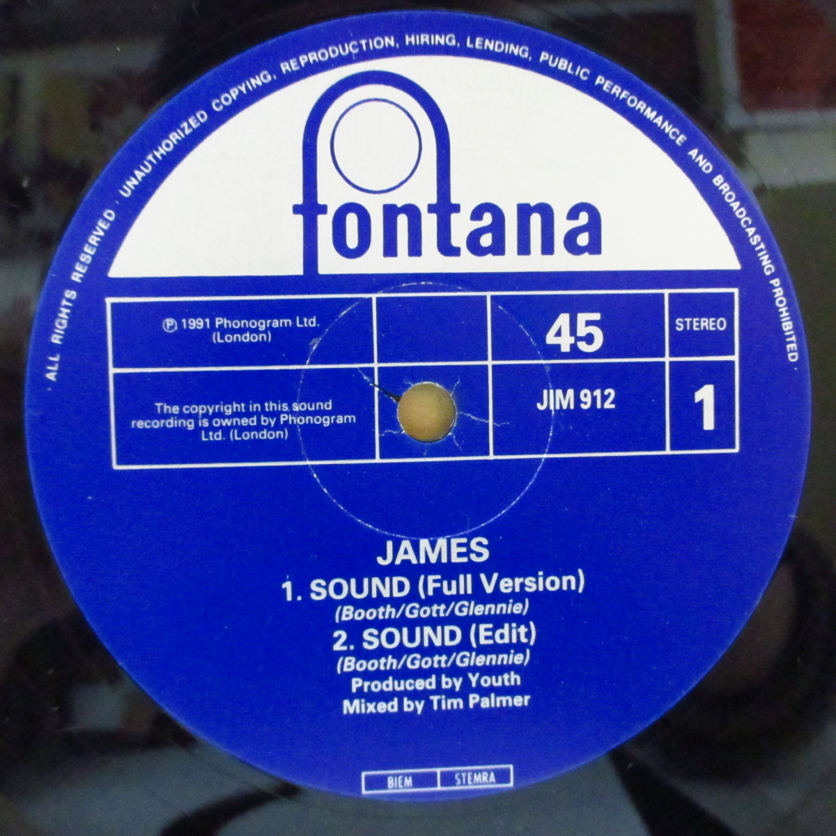 JAMES (ジェイムズ) - Sound +3 (UK オリジナル 12インチ+プロモ・ステッカー付きプレーンダイカットスリーブ) '91年シングル