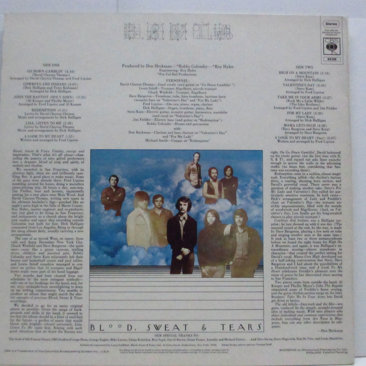 BLOOD, SWEAT & TEARS (ブラッド、スウェット&ティアーズ) - B, S & T; 4 (UK オリジナル LP)