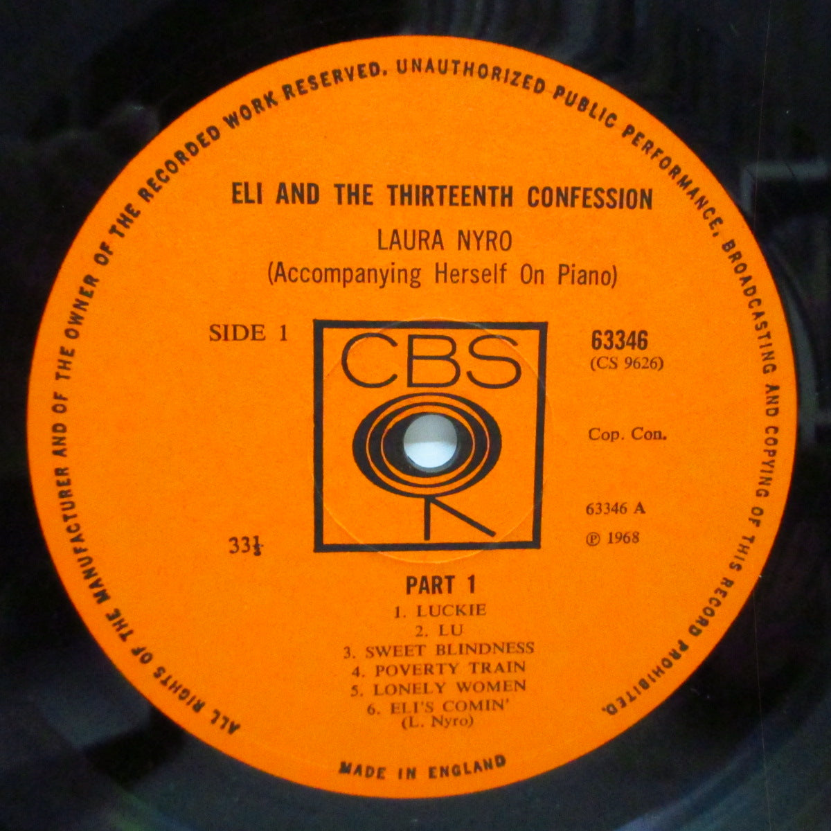 LAURA NYRO (ローラ・ニーロ) - Eli And The Thirteenth Confession (UK オリジナル「オレンジラベ」モノラル LP/表面コーティングジャケ) '68年セカンド!