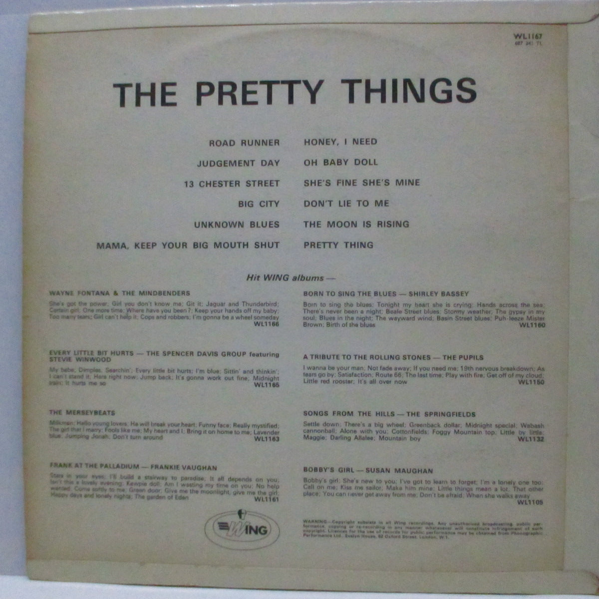 PRETTY THINGS (プリティ・シングス) - The Pretty Things (1st) (UK '67 再発「モノラル」LP+表面コーティング三面折り返しジャケ/WL 1167) オリジナル盤とはジャケ違い!