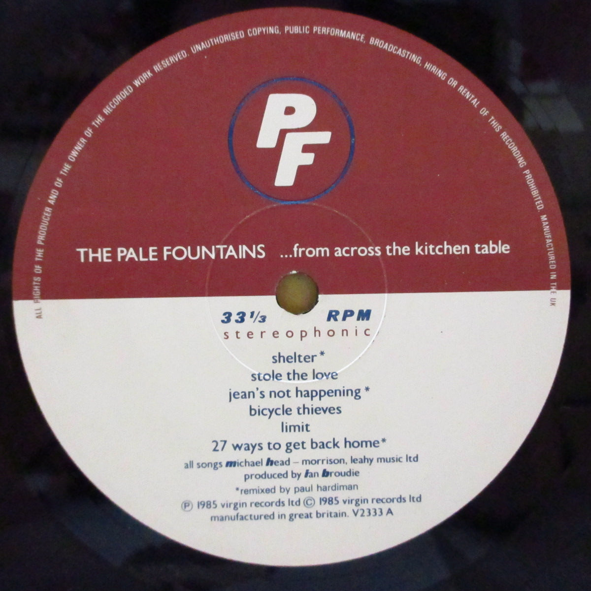 PALE FOUNTAINS, THE (ペイル・ファウンテンズ) - ...From Across The Kitchen Table (UK オリジナル LP+ソフト紙インナー/折り返し無しざら紙ジャケ) '85年2ndアルバム