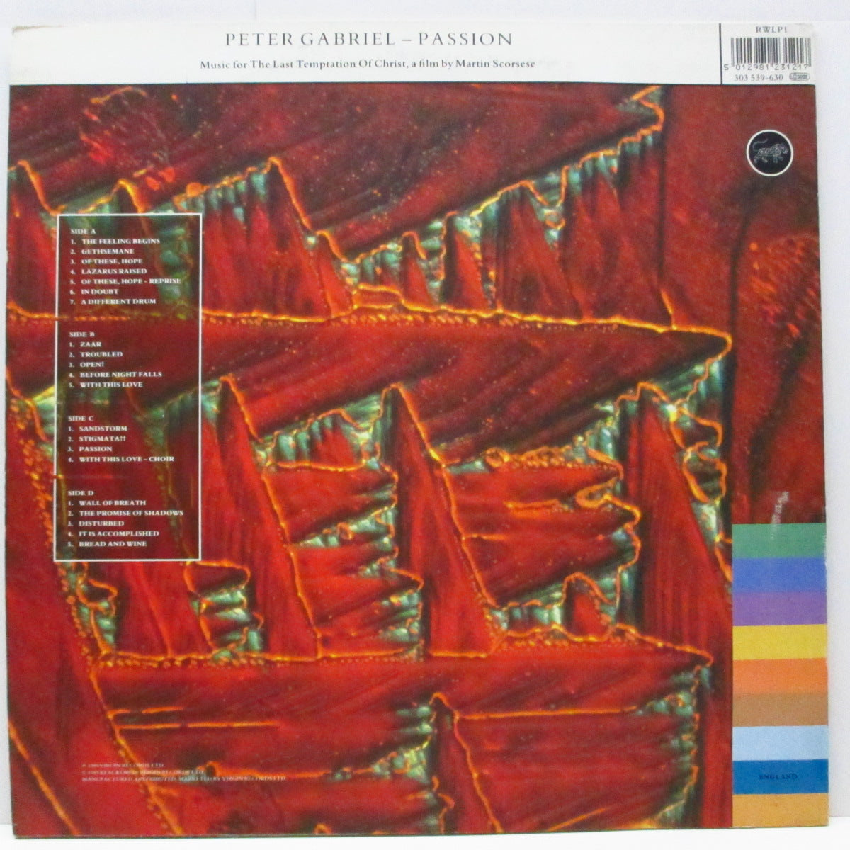 PETER GABRIEL (ピーター・ガブリエル) - Passion (UK オリジナル 2xLP/ステッカー付ジャケ) 映画『最後の誘惑』サウンドトラック !