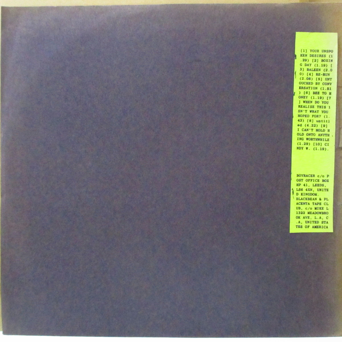 BOYRACER (ボーイレーサー) - Racer 100 EP (US '96 限定10曲入り片面 12インチ+インサート/ソフトざら紙ジャケ)