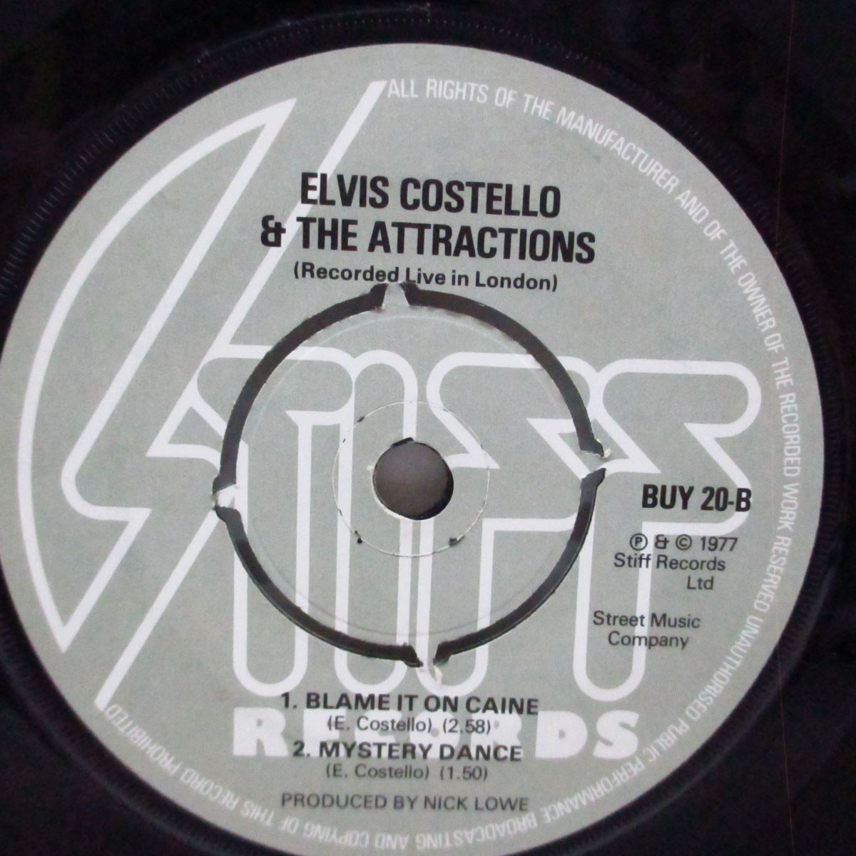 ELVIS COSTELLO (エルヴィス・コステロ) - Watching The Detectives (UK オリジナル「ラウンドセンター」7"+カンパニースリーブ)Stiffからのラストシングル!