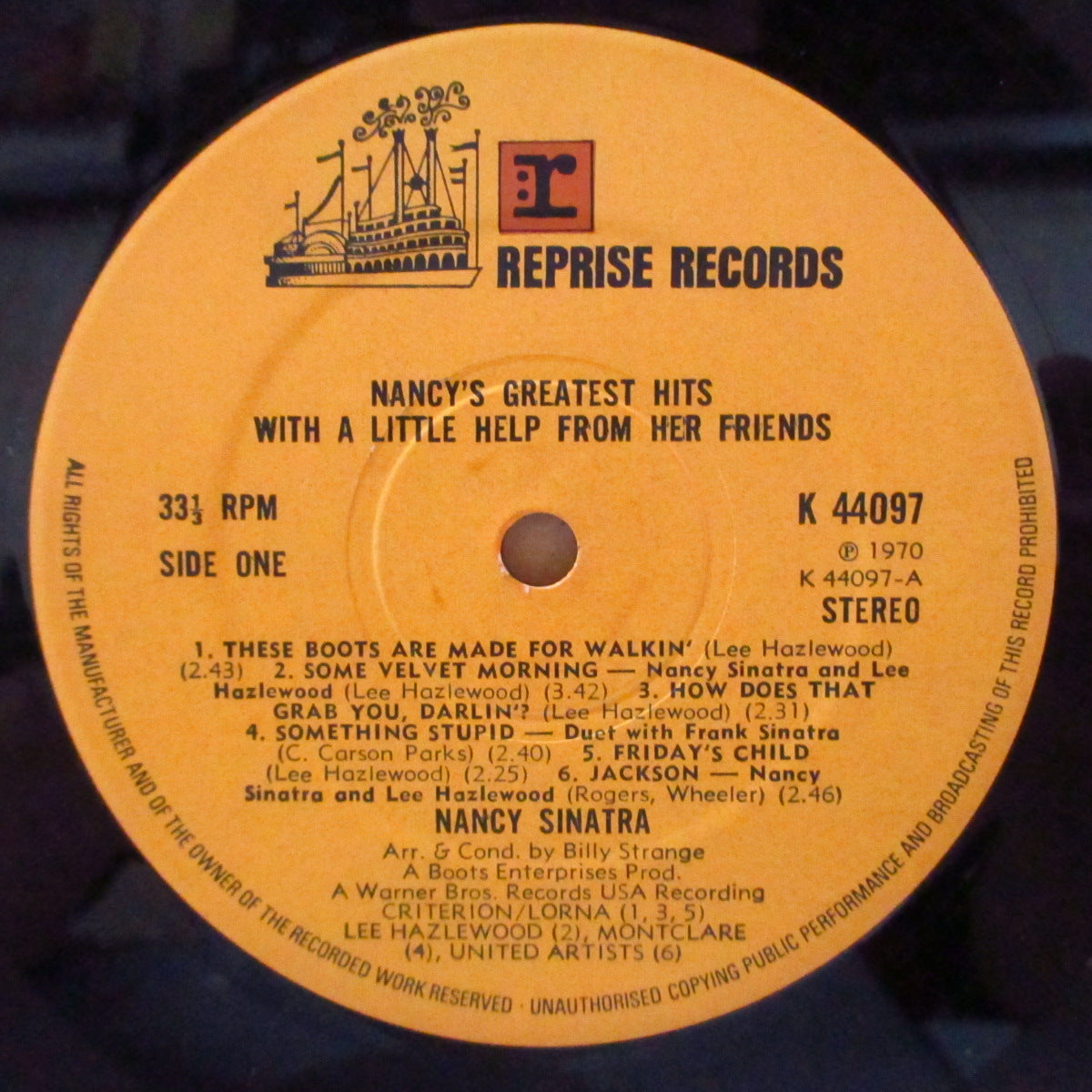 NANCY SINATRA (ナンシー・シナトラ) - Nancy's Greatest Hits (UK 70's「K品番」セカンドプレス・ステレオLP/両面コーティング・ジャケ) ベスト全11曲