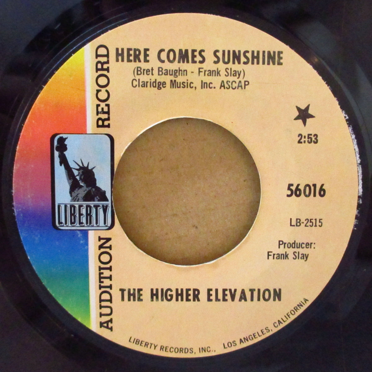HIGHER ELEVATION, THE (ザ・ハイアー・エレヴェーション) - Here Comes Sunshine (US '68 プロモ・ラベ7インチ)美メロ・バブルガム・サイケ・ポップ・ビート!