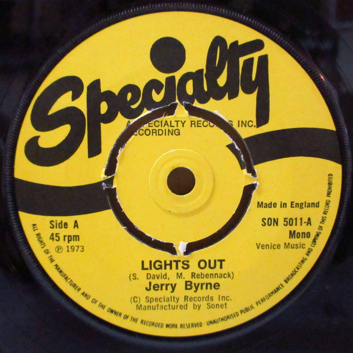 JERRY BYRNE (ジェリー・バーン) - Lights Out / Honey Baby (UK 73年正規再発「イエローラベ・ラウンド・センター」7インチ) ブラックR&R名曲!