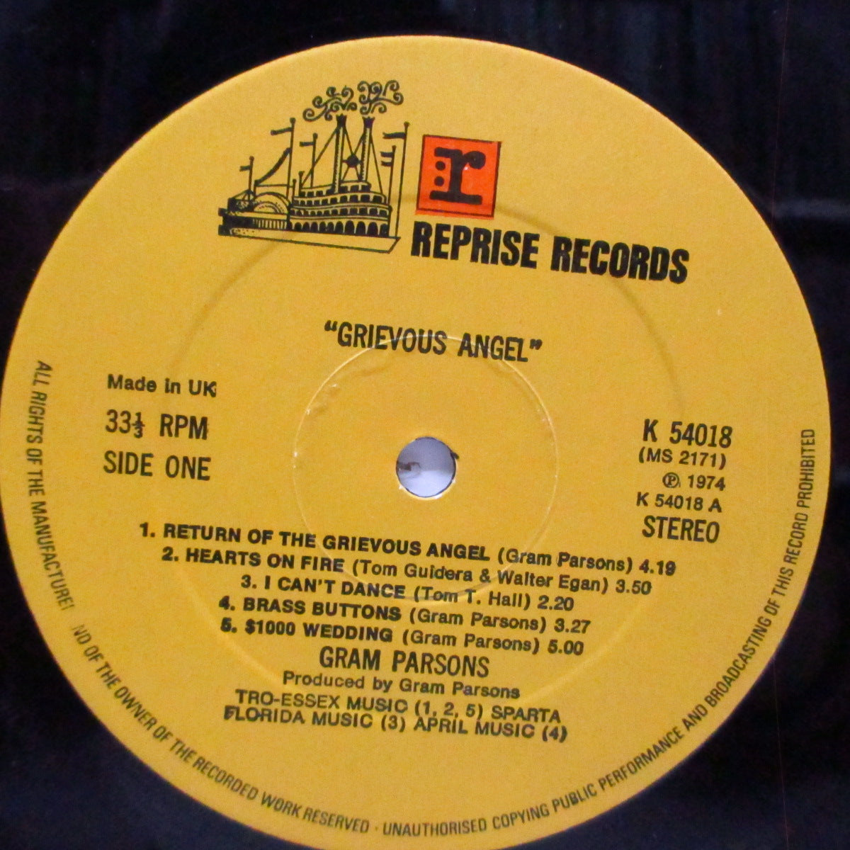 GRAM PARSONS (グラム・パーソンズ) - Grievous Angel (UK '76 再発 B面「Wロゴ有ラベ」LP/光沢ジャケ) 遺作となったソロ2作目!