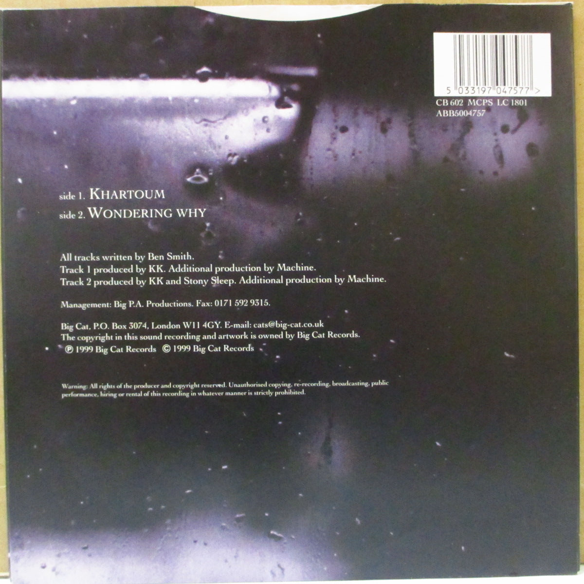 STONY SLEEP (ストーニー・スリープ) - Khartoum (UK オリジナル 7インチ+光沢固紙ジャケ)