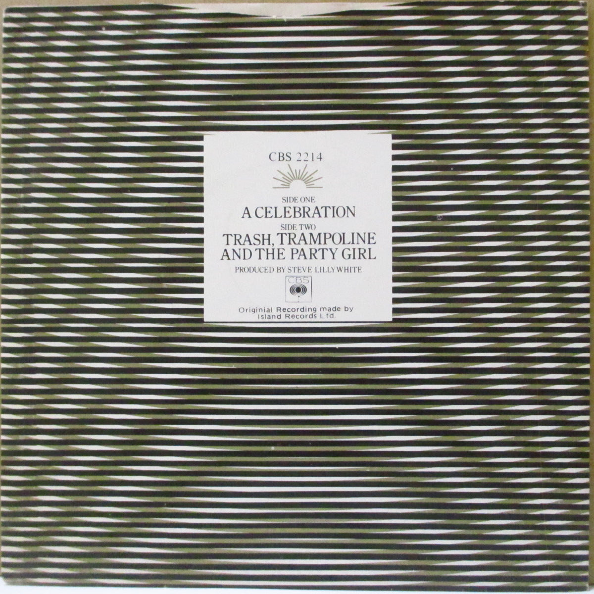 U2 - A Celebration (Ireland オリジナル「窪みあり黒ペーパーラベ・フラットセンター」 7インチ+「黒線が金線に重なった」光沢ジャケ)