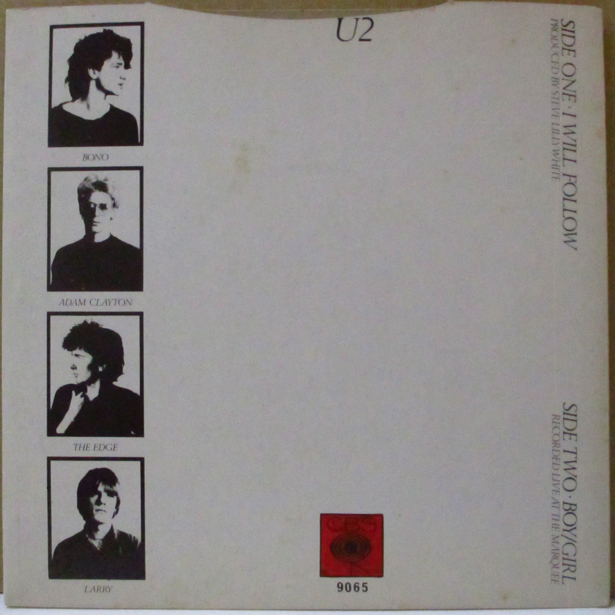 U2 - I Will Follow (Ireland '82 再発ブラック&レッドペーパーラベ「光に透かすとブラウンヴァイナル」7インチ+光沢固紙ジャケ)