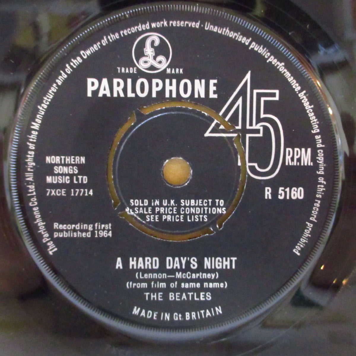 BEATLES (ビートルズ) - A Hard Days Night (UK '64 オリジナル「プッシュアウト・センター」7インチ+カンパニースリーブ)