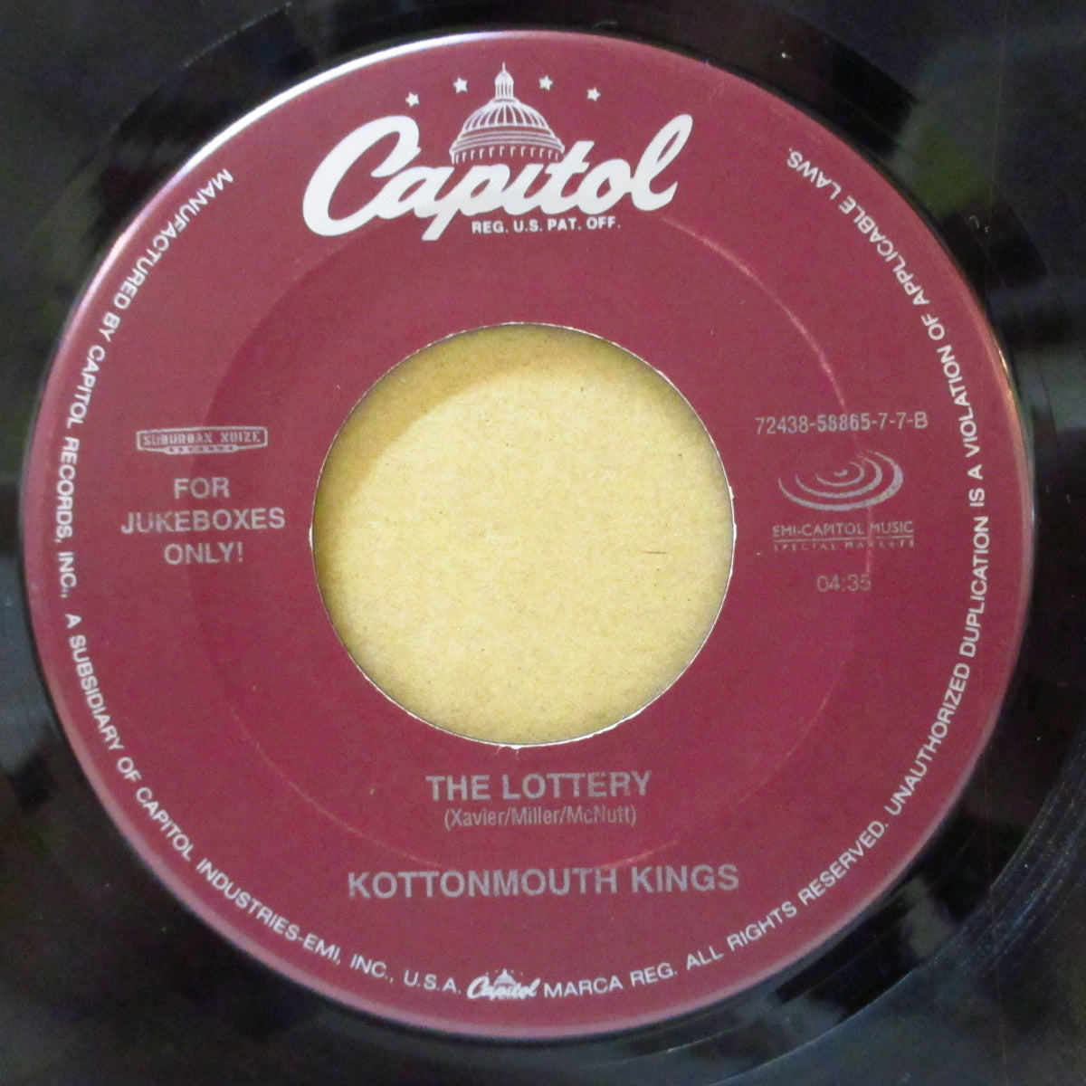 KOTTONMOUTH KINGS (コットンマウス・キングス) - Peace Not Greed (US '00 オリジナル「ジュークボックス」 7インチ)