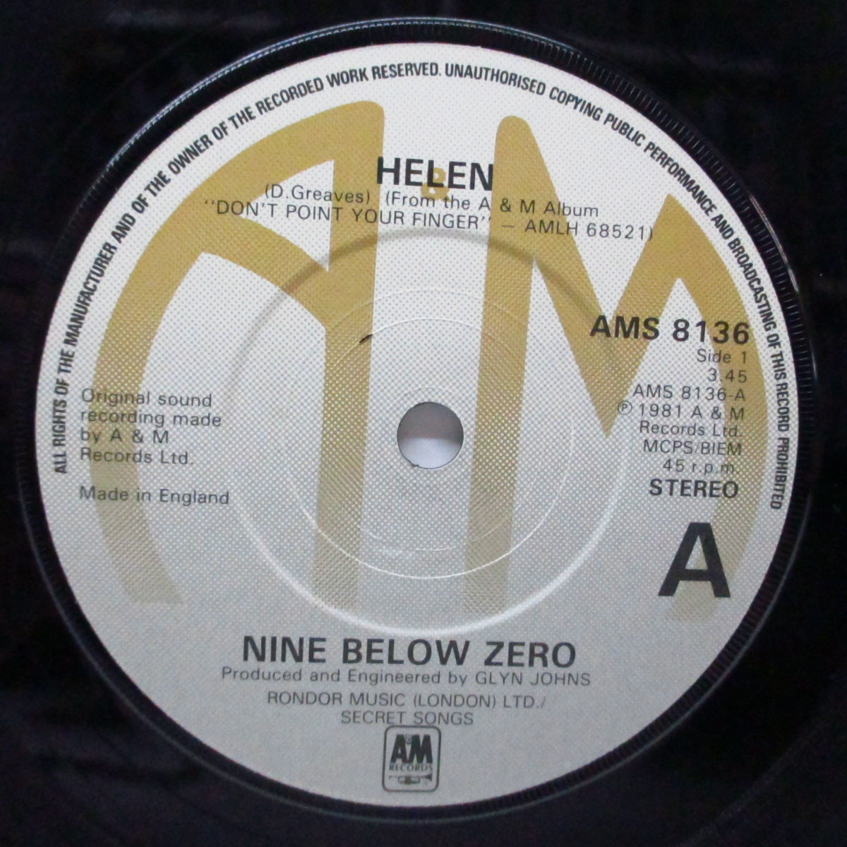 NINE BELOW ZERO (9 BELOW ZERO) (ナイン・ビロウ・ゼロ) - Helen (UK オリジナル 7"/光沢固紙ジャケ)