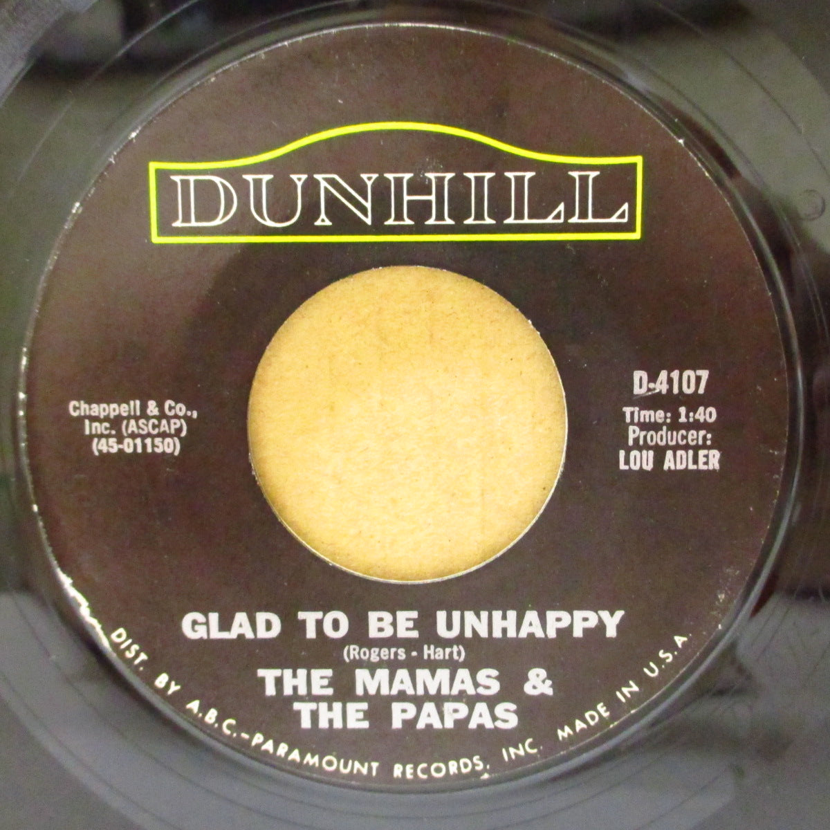 MAMAS & THE PAPAS, THE (ザ・ママス & ザ・パパス) - Glad To Be Unhappy (US '67 オリジナル 7インチ)美メロ・フォーキーポップ