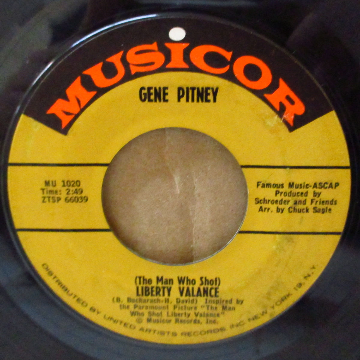 GENE PITNEY (ジーン・ピットニー) - (The Man Who Shot) Liberty Valance (US '62 オリジナル7インチ+カンパニースリーブ) 全米4位の大ヒット!