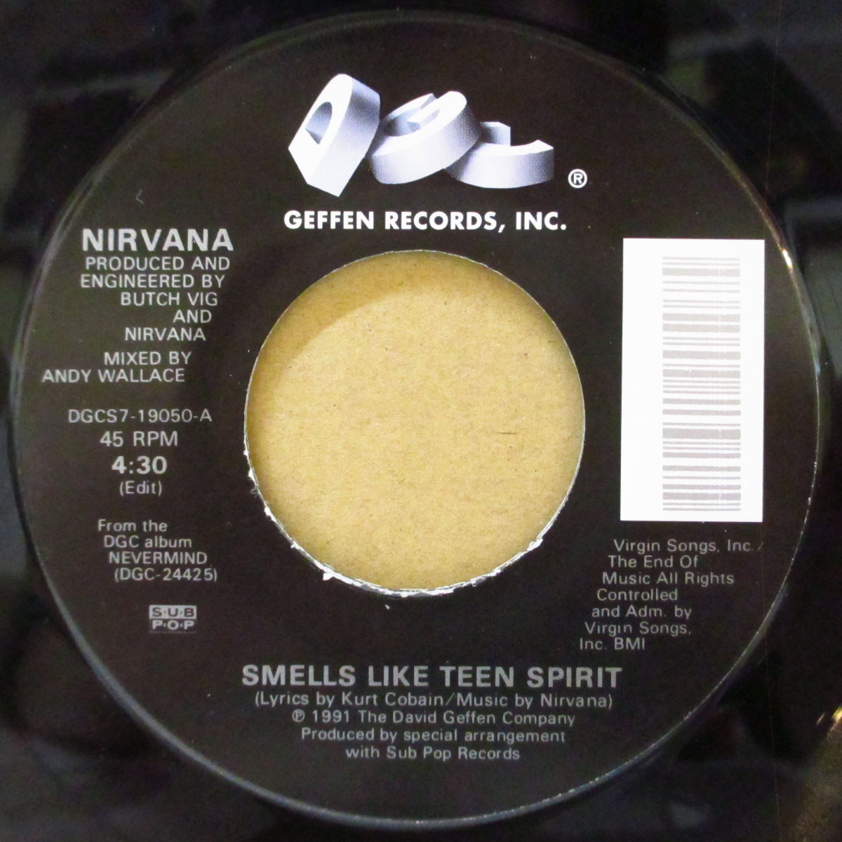 NIRVANA (ニルヴァーナ) - Smells Like Teen Spirit (US '91 オリジナル「GEFFEN RECORDS, INC表記ラベ」 7インチ+ダイカットスリーブ)