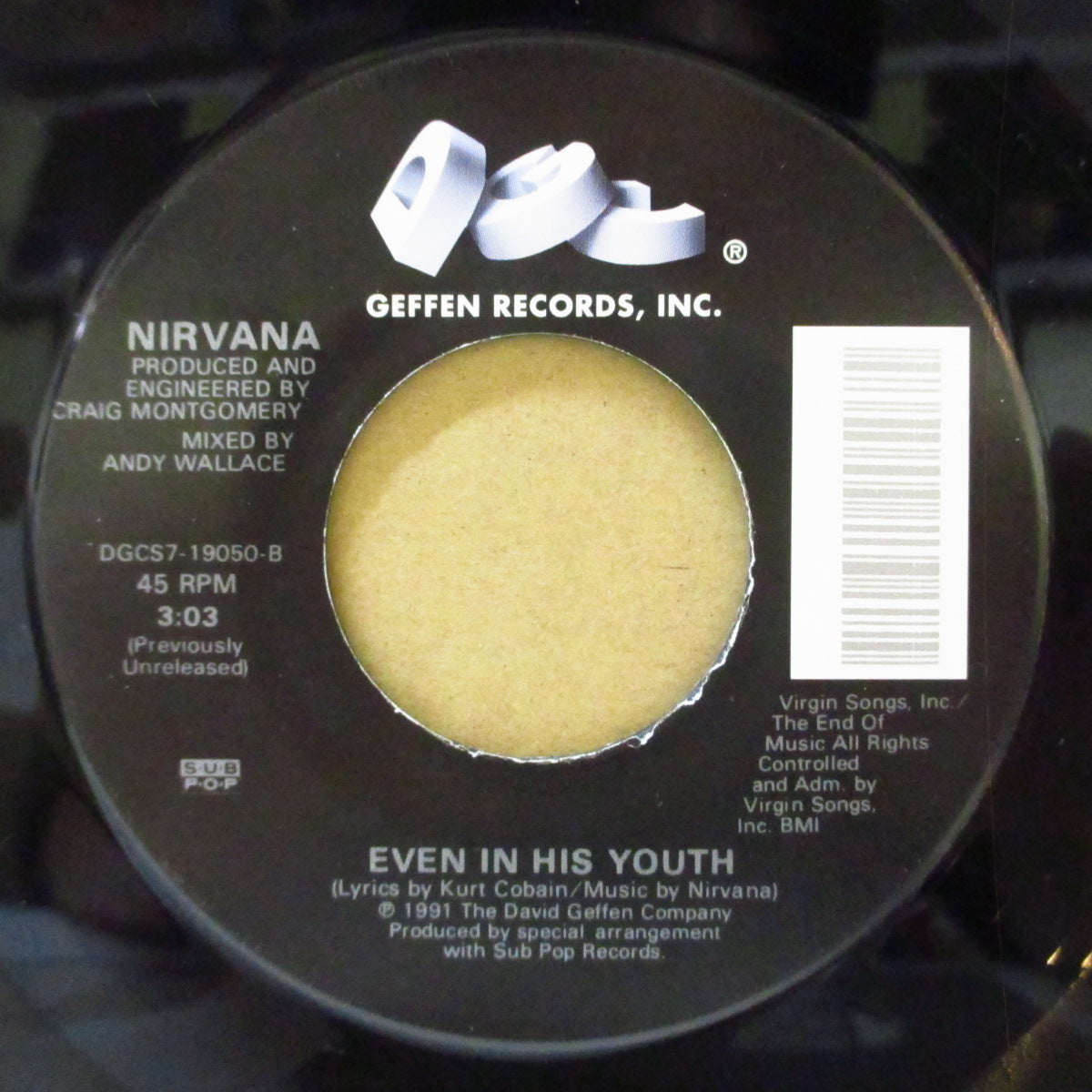 NIRVANA (ニルヴァーナ) - Smells Like Teen Spirit (US '91 オリジナル「GEFFEN RECORDS, INC表記ラベ」 7インチ+ダイカットスリーブ)