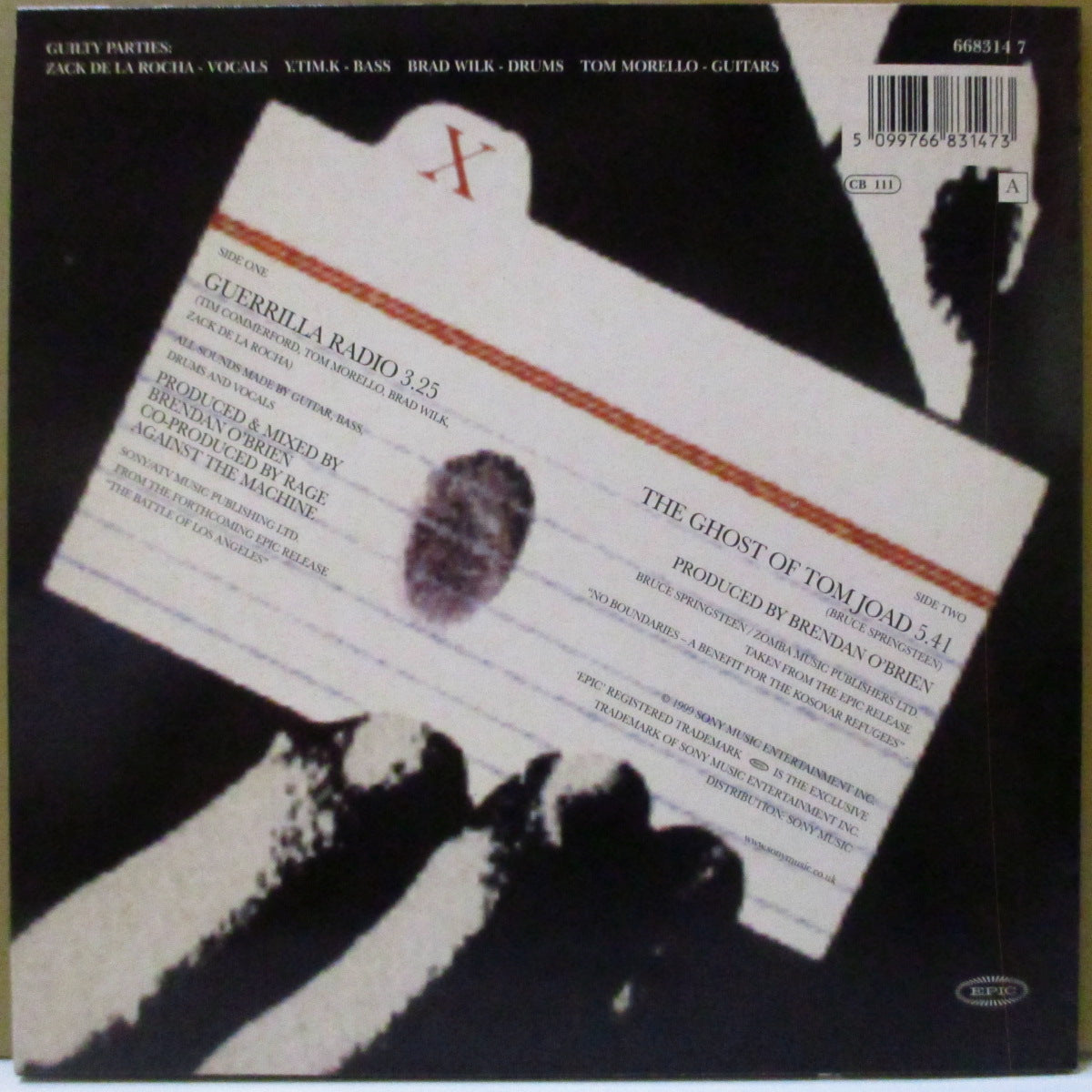 RAGE AGAINST THE MACHINE (レイジ・アゲインスト・ザ・マシーン) - Guerrilla Radio (UK '99 限定33回転 7インチ+ナンバリング入り光沢固紙ジャケ)