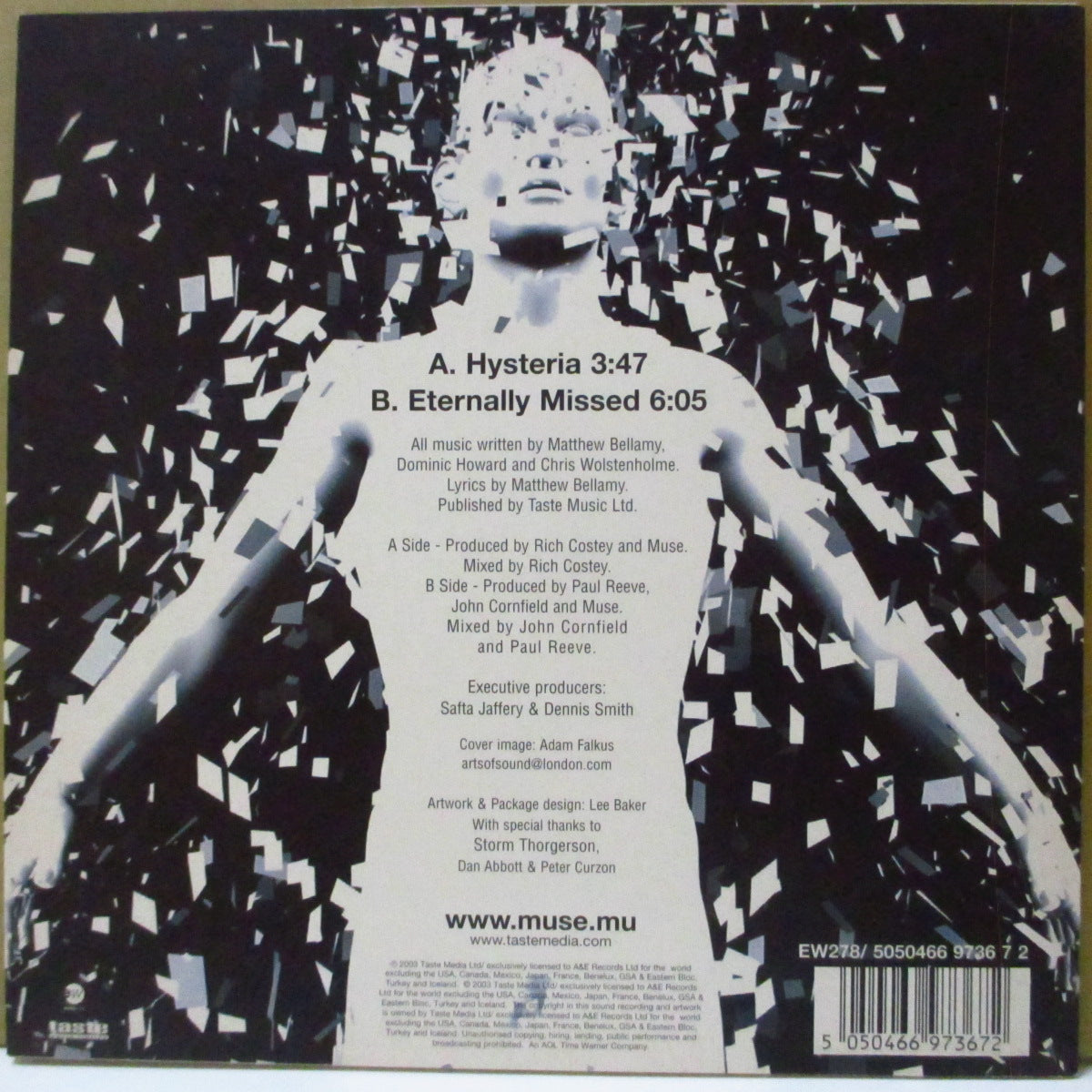 MUSE (ミューズ) - Hysteria (UK '03 限定「クリアヴァイナル」 7インチ+レアステッカー付き光沢固紙ジャケ)