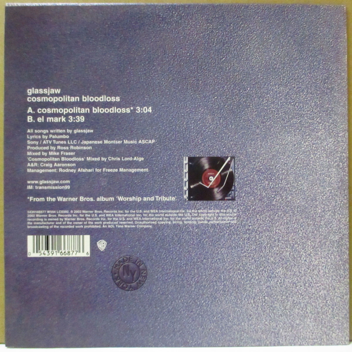 GLASSJAW (グラスジョー) - Cosmopolitan Bloodloss (UK '02 オリジナル 7インチ+光沢固紙ジャケ)