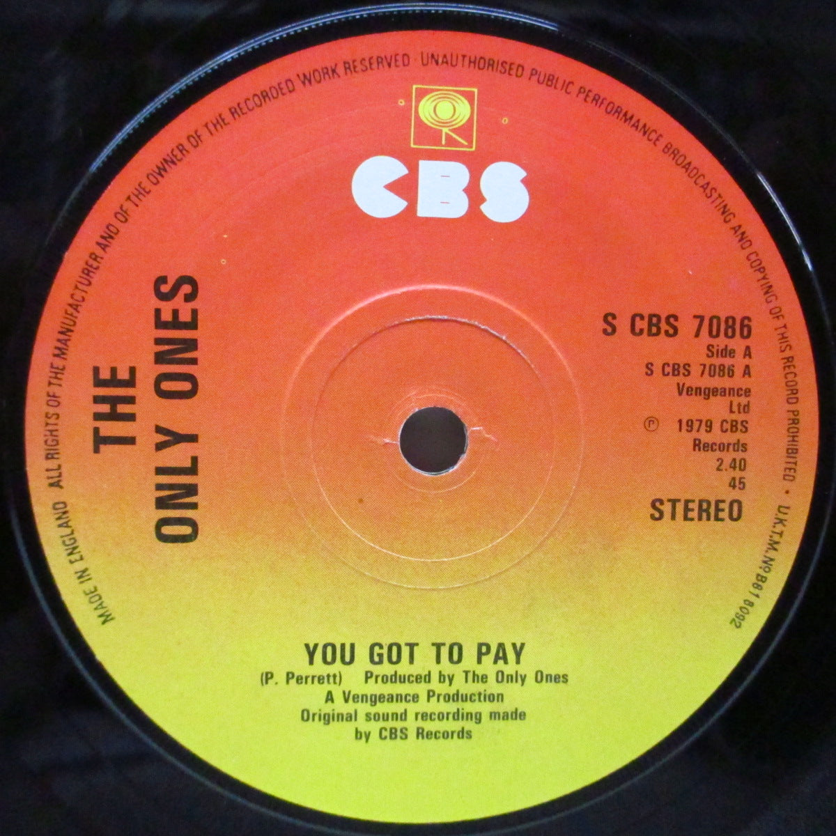 ONLY ONES, THE (ジ・オンリー・ワンズ) - You Got To Pay (UK オリジナル 7"/光沢ソフト紙折り返しジャケ) '79年サード!