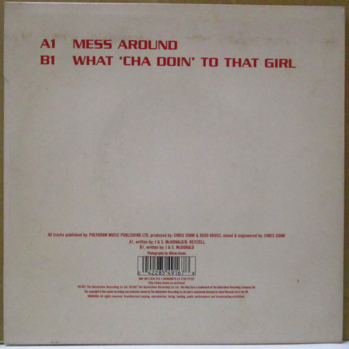 REDD KROSS (レッド・クロス) - Mess Around (UK オリジナル 7インチ+光沢固紙ジャケ)