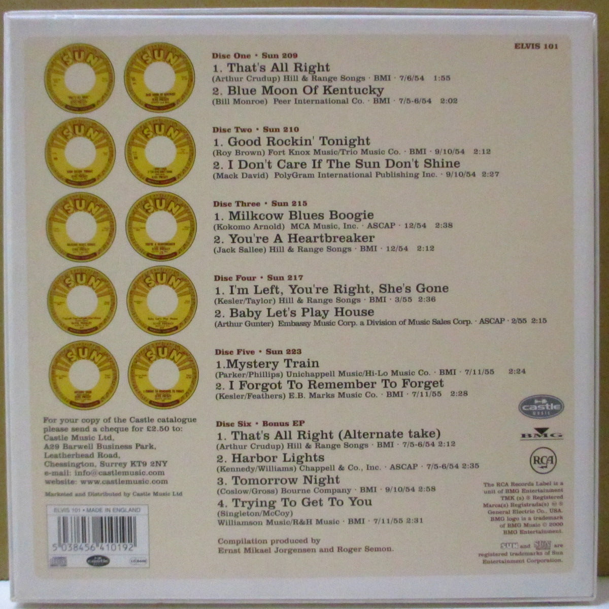 ELVIS PRESLEY (エルヴィス・プレスリー) - Sun SIngles (UK '00 正規限定「黒盤」7インチx6枚組ボックスセット) SUN社期5枚の復刻プラス。コレクタブル!美品。