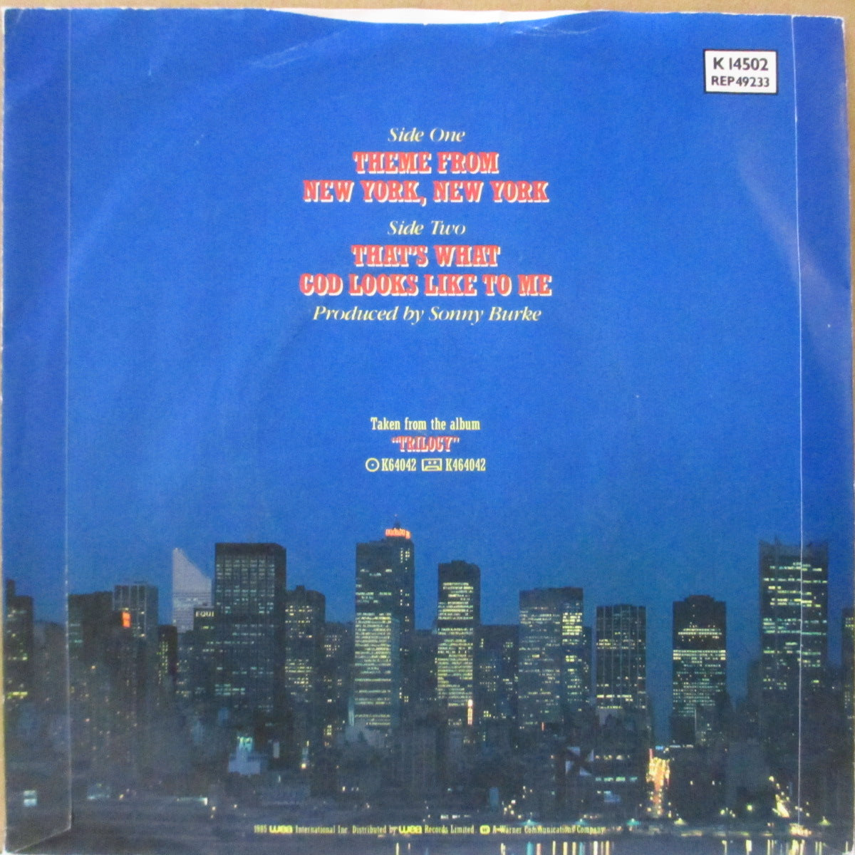 FRANK SINATRA (フランク・シナトラ) - Theme From New York, New York (UK '85年夜景ジャケ付き再発「薄青プラスチック・ラベ・センター」7インチ)