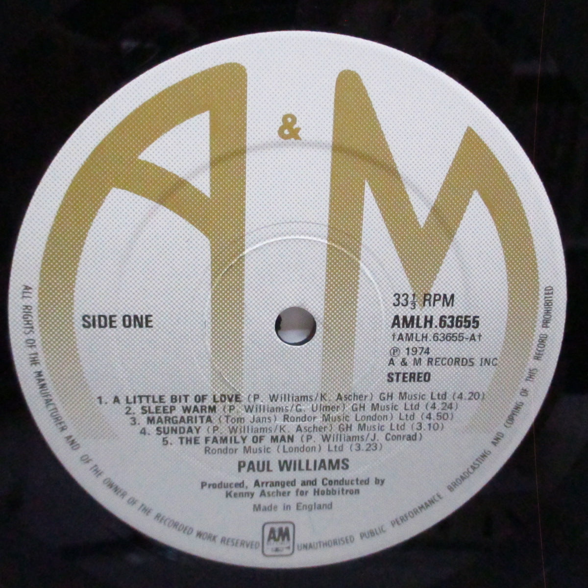 PAUL WILLIAMS (ポール・ウィリアムス) - A Little Bit Of Love (UK オリジナル LP+インナー/AMLH63655) '74年6th アルバム!