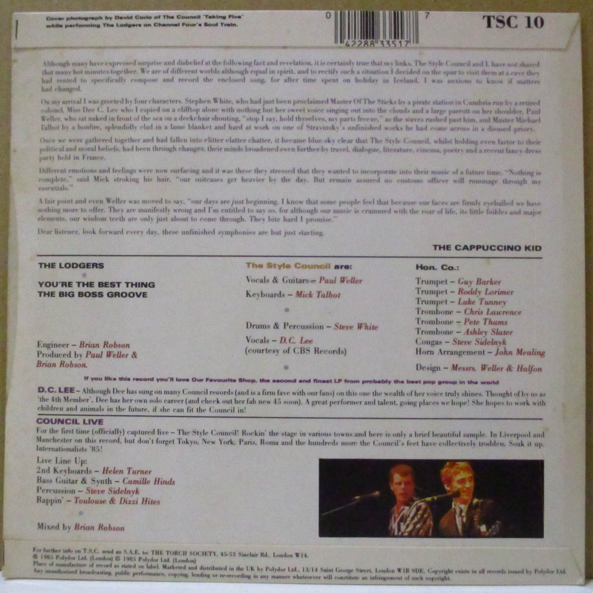 STYLE COUNCIL, THE (ザ・スタイル・カウンシル) - The Lodgers +2 (UK '85 オリジナルB面33回転3曲入り「シルバープラスチックラベ 」7インチ+表面コーティング固紙折り返しジャケ, インサート)