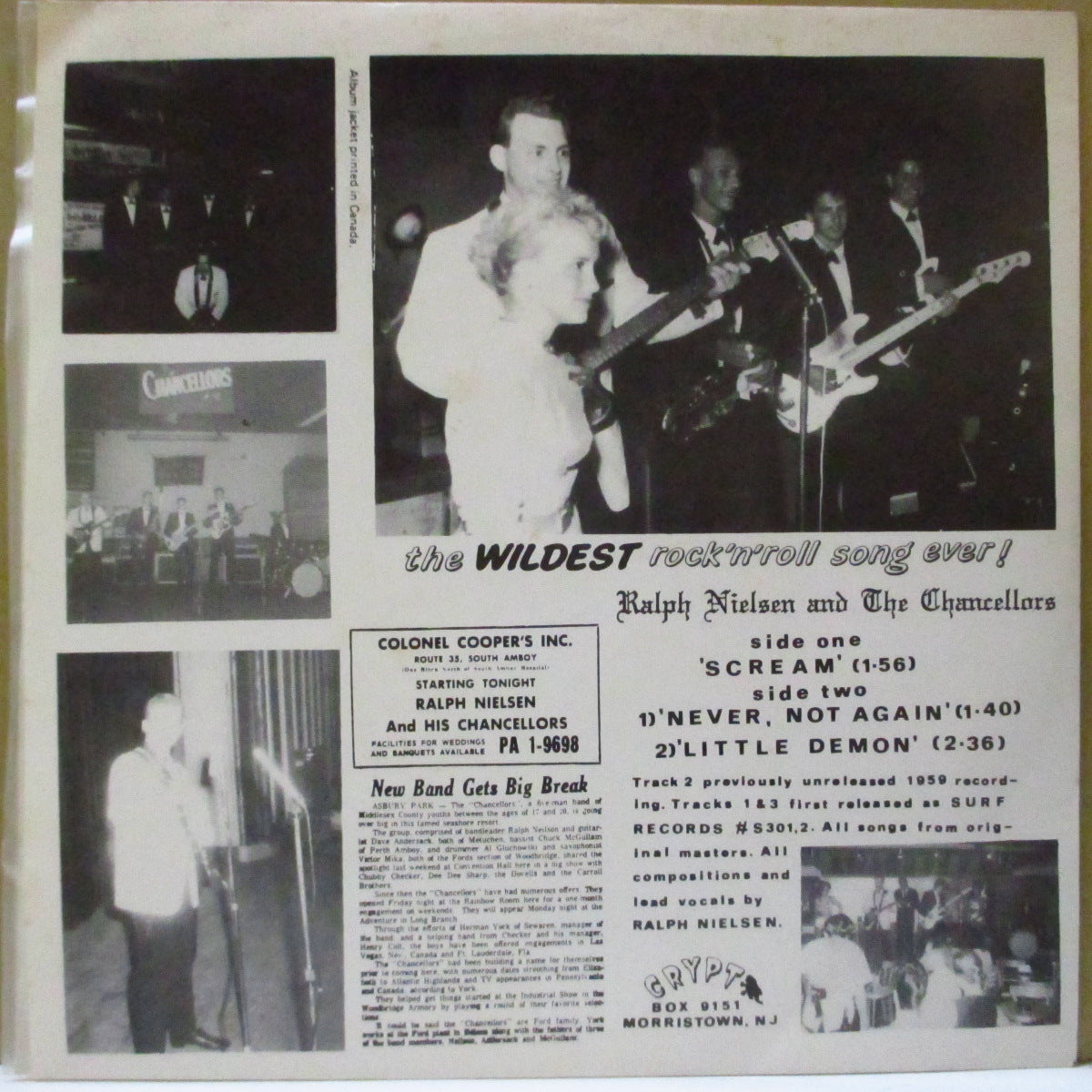 RALPH NIELSEN & THE CHANCELLORS (ラルフ・ニールセン&ザ・チャンセラーズ) - Scream +2 (US ジャケ付き正規再発 7インチ) The 5678s他のカヴァ原曲、絶叫R&Rガレージ!