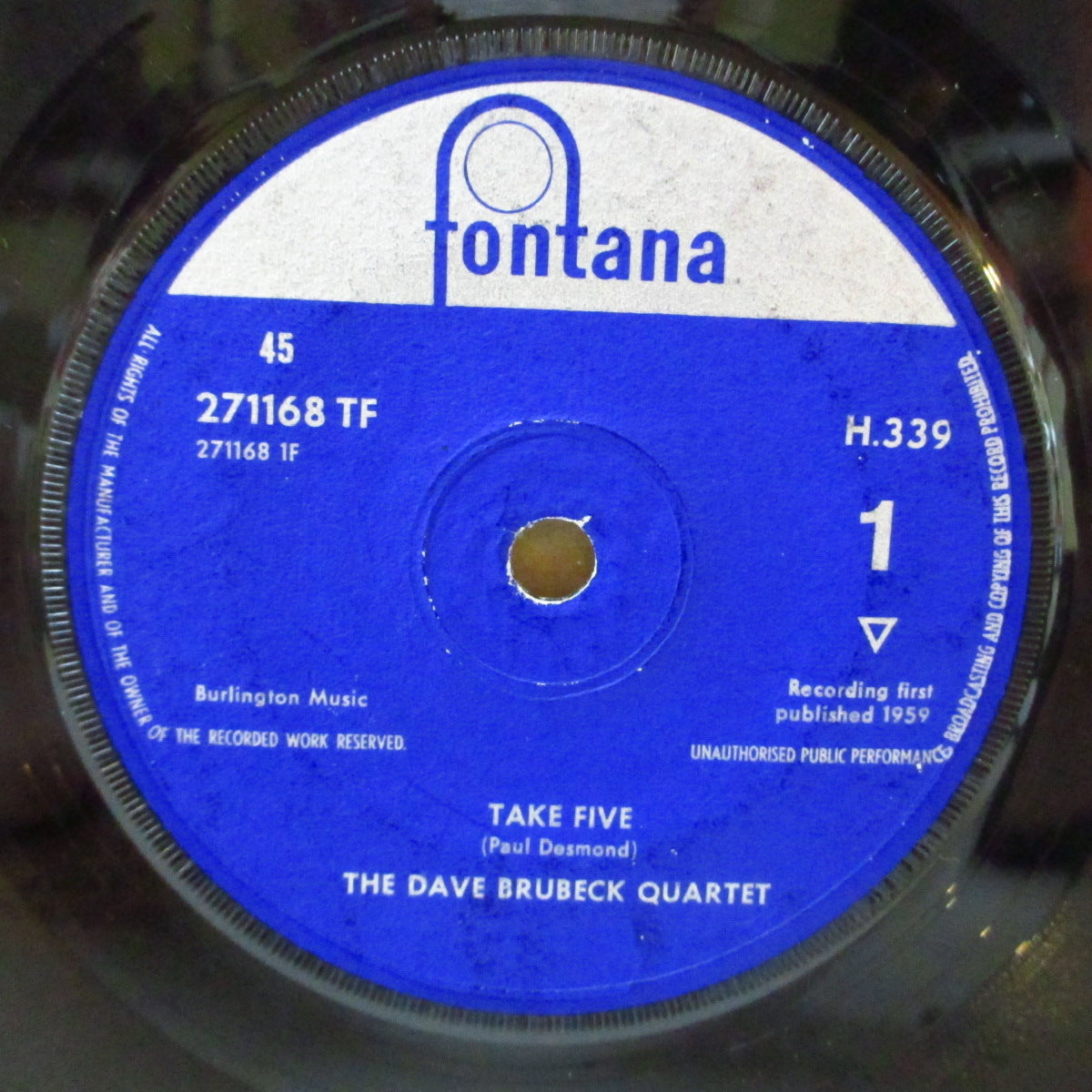 DAVE BRUBECK QUARTET (デイヴ・ブルーベック・カルテット) - Take Five (UK '61年オリジナル「ソリッドセンター」7インチ+カンパニースリーブ) クラブ・ソウル界でも人気の'59年MOD(5拍子)ジャズ名曲!