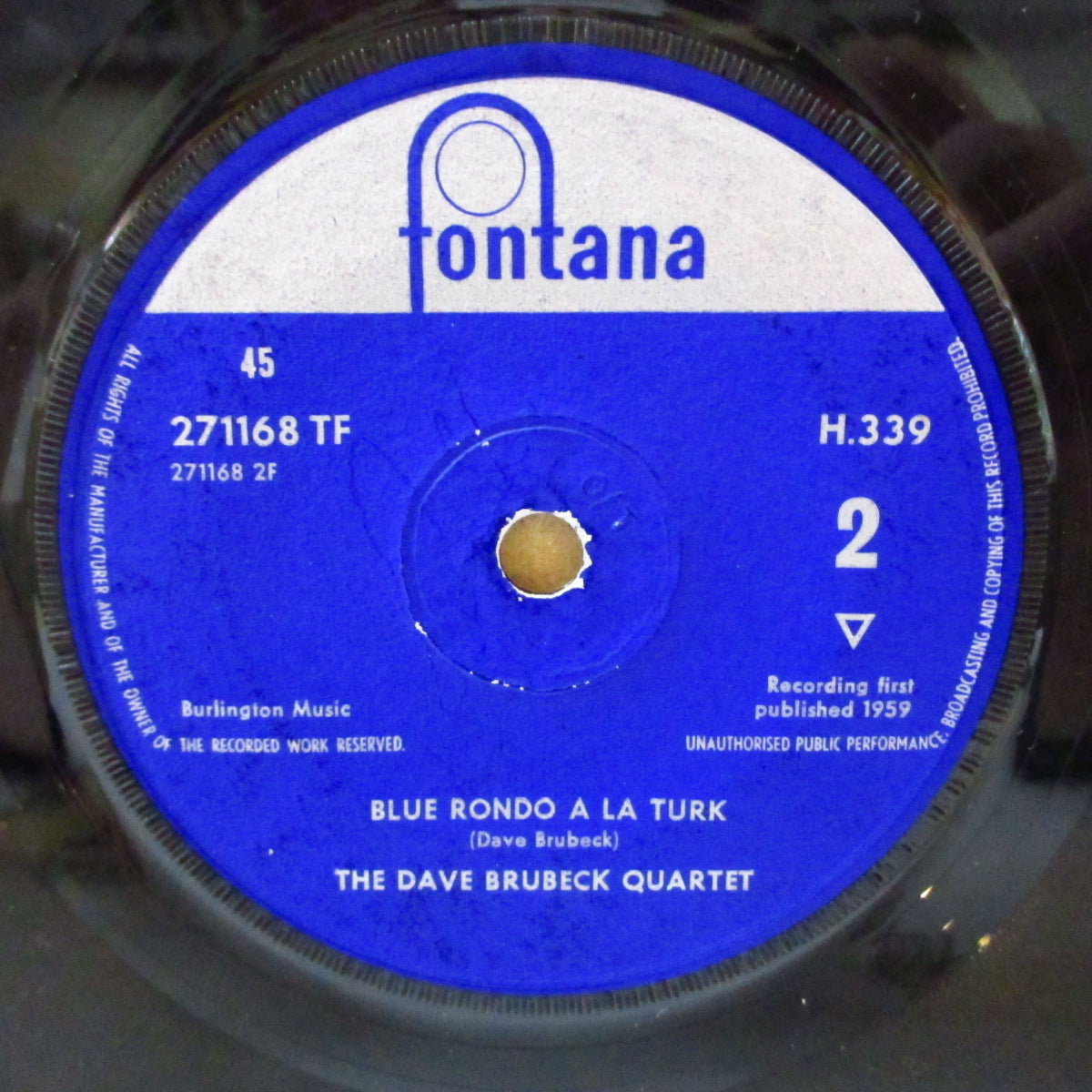 DAVE BRUBECK QUARTET (デイヴ・ブルーベック・カルテット) - Take Five (UK '61年オリジナル「ソリッドセンター」7インチ+カンパニースリーブ) クラブ・ソウル界でも人気の'59年MOD(5拍子)ジャズ名曲!