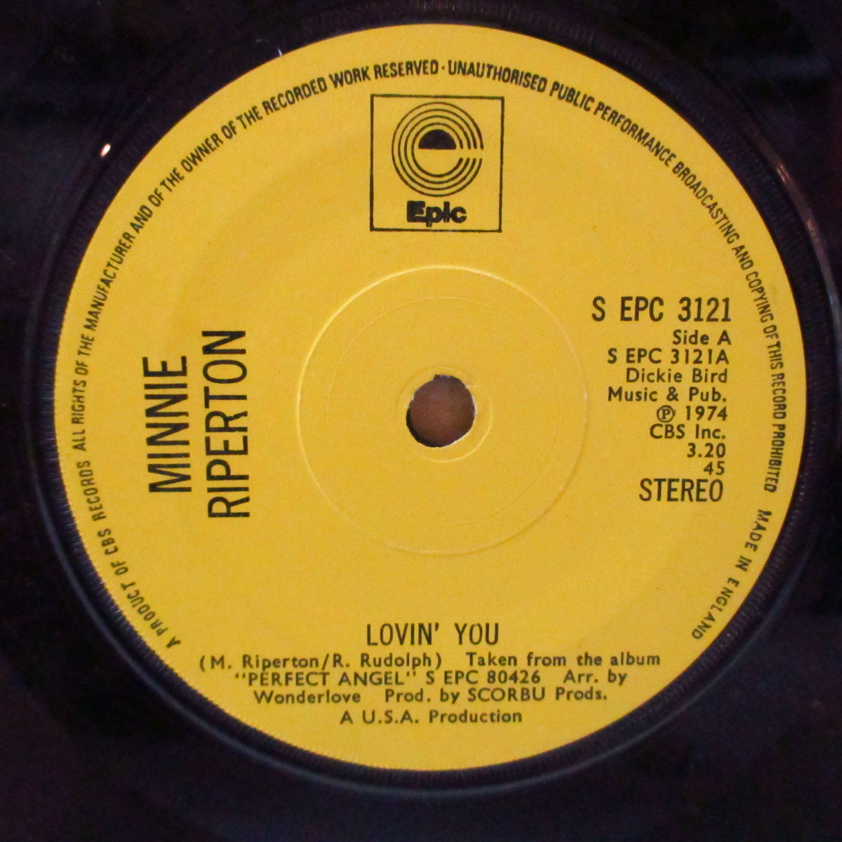 MINNIE RIPERTON (ミニー・リパートン) - Loving You (UK '74 オリジナル「黄ラベ、ソリッド・センター」 7インチ +カンパニースリーブ) 結婚式定番バラッド名曲