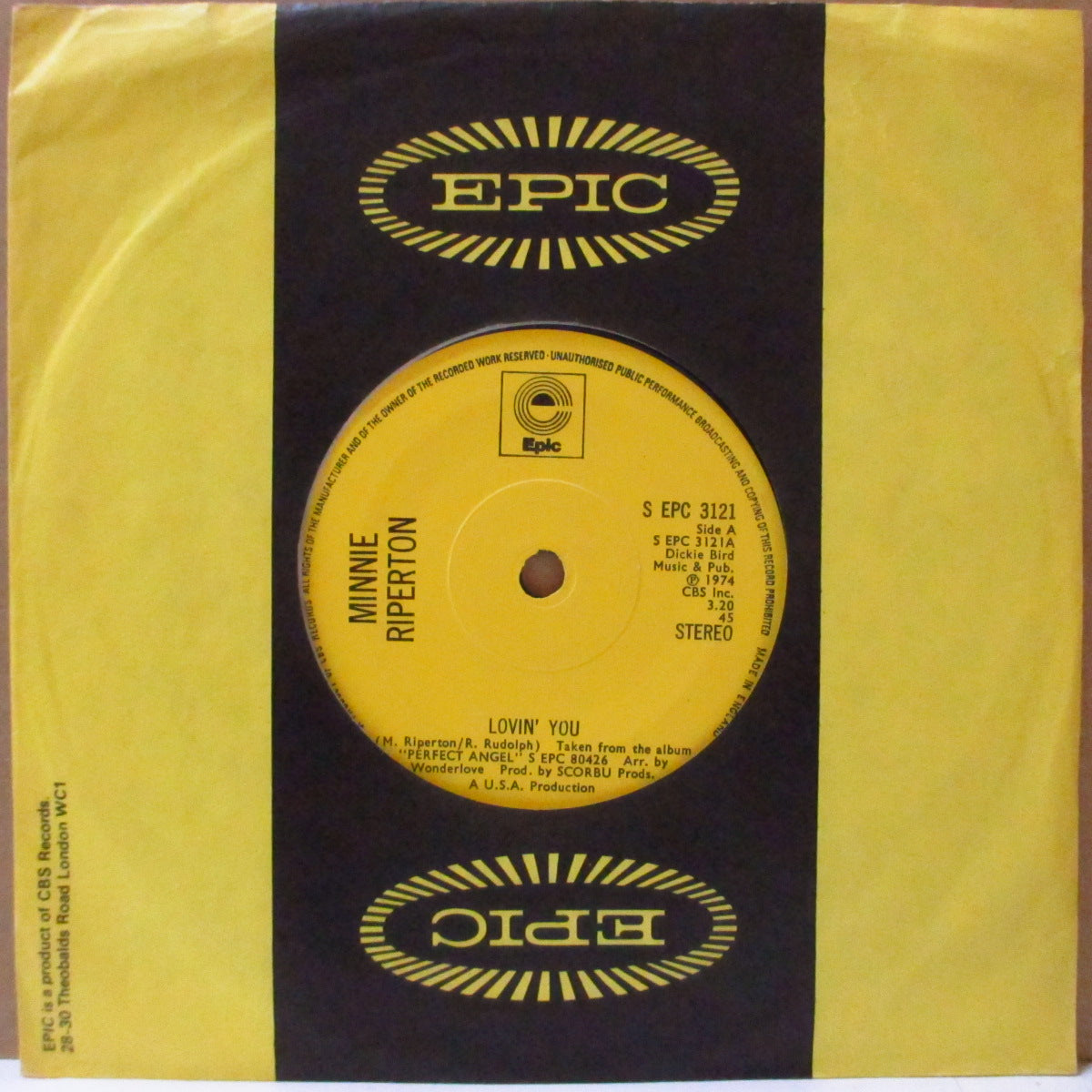 MINNIE RIPERTON (ミニー・リパートン) - Loving You (UK '74 オリジナル「黄ラベ、ソリッド・センター」 7インチ +カンパニースリーブ) 結婚式定番バラッド名曲