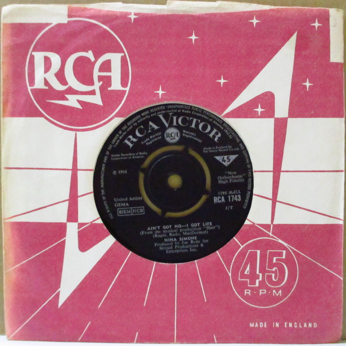 NINA SIMONE (ニーナ・シモン) - Ain't Got No - I Got Life (UK '68 オリジナル「プッシュアウト・センター」7インチ+カンパニースリーブ)ノーザン名曲!