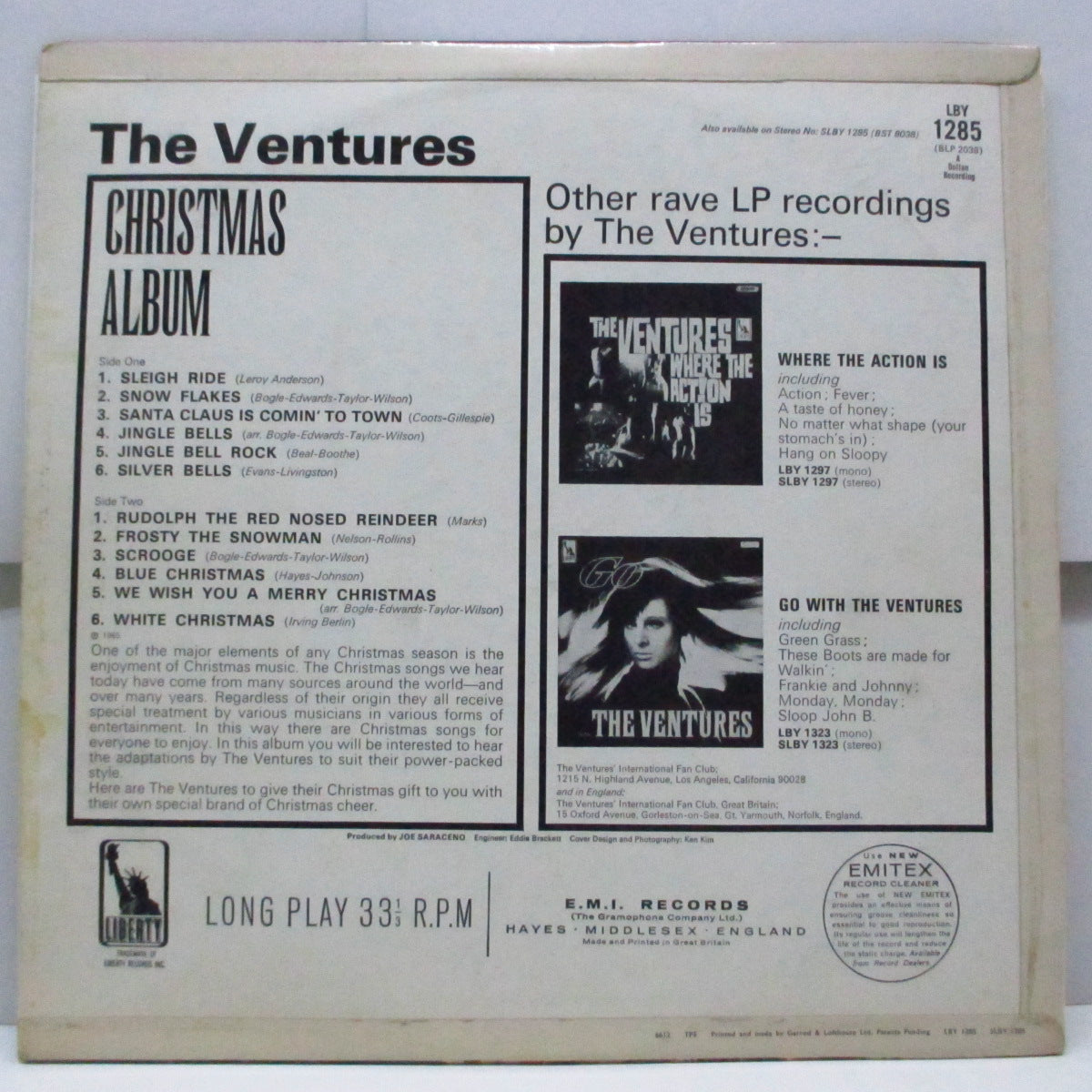 VENTURES (ベンチャーズ) - Christmas Album (UK オリジナル「モノラル」LP/表面コーティング3面折り返ジャケ)