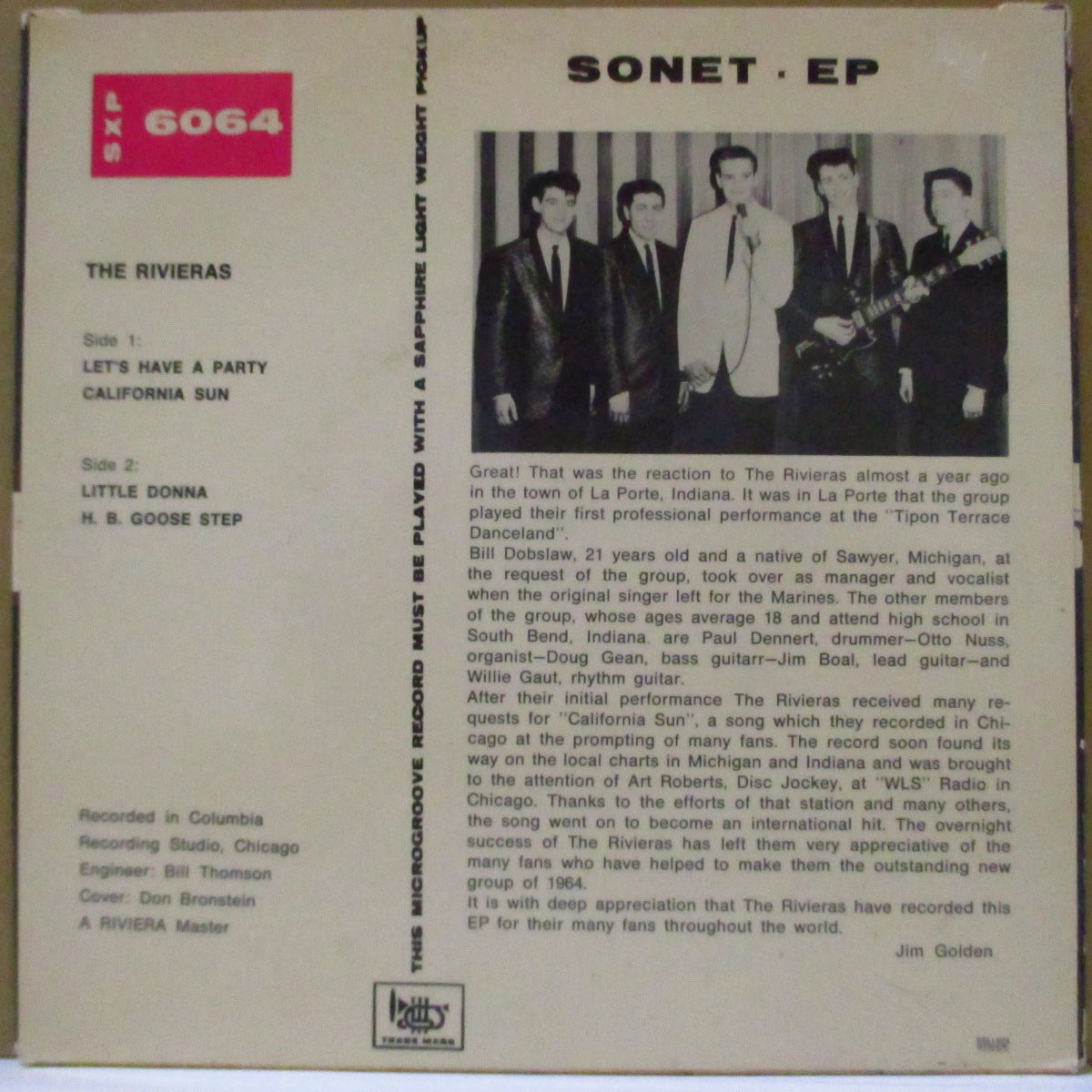 RIVIERAS, THE (ザ・リヴィエラス) - Let's Have A Party +3 (スウェーデン'64年オリジナル4曲入り7インチEP/両面コーティング・ジャケ) ガレージ・サーフ・レジェンド、スウェーデン独自EP!
