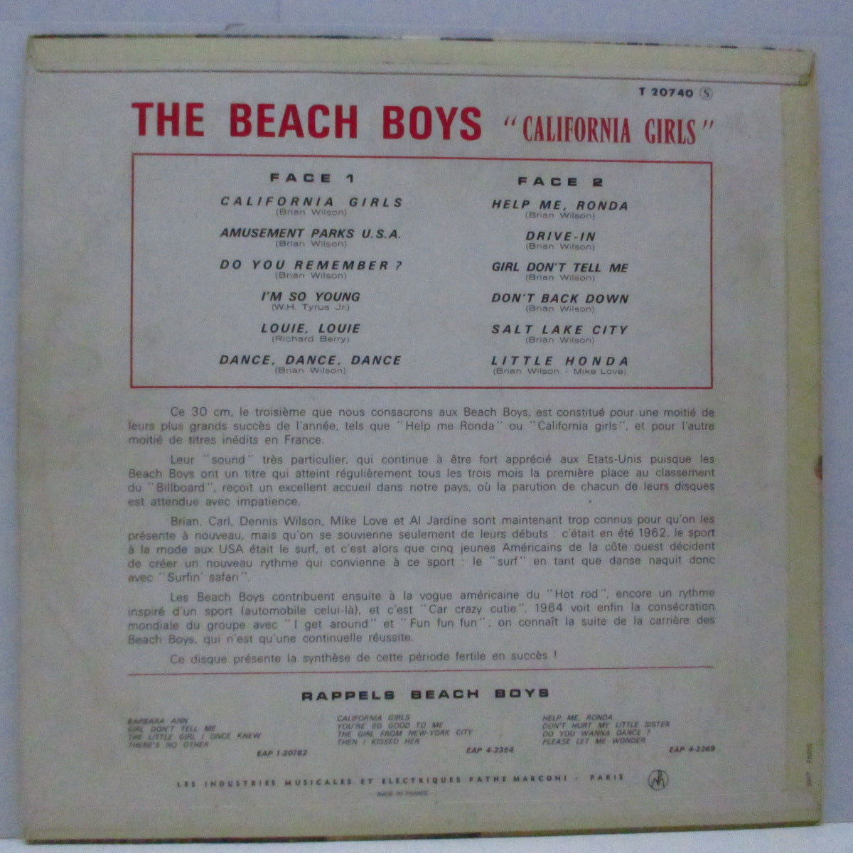 BEACH BOYS (ビーチ・ボーイズ) - California Girls (France オリジナル「ステレオ」LP/CFS) '66年フランスのみの全12曲入りコンピ!