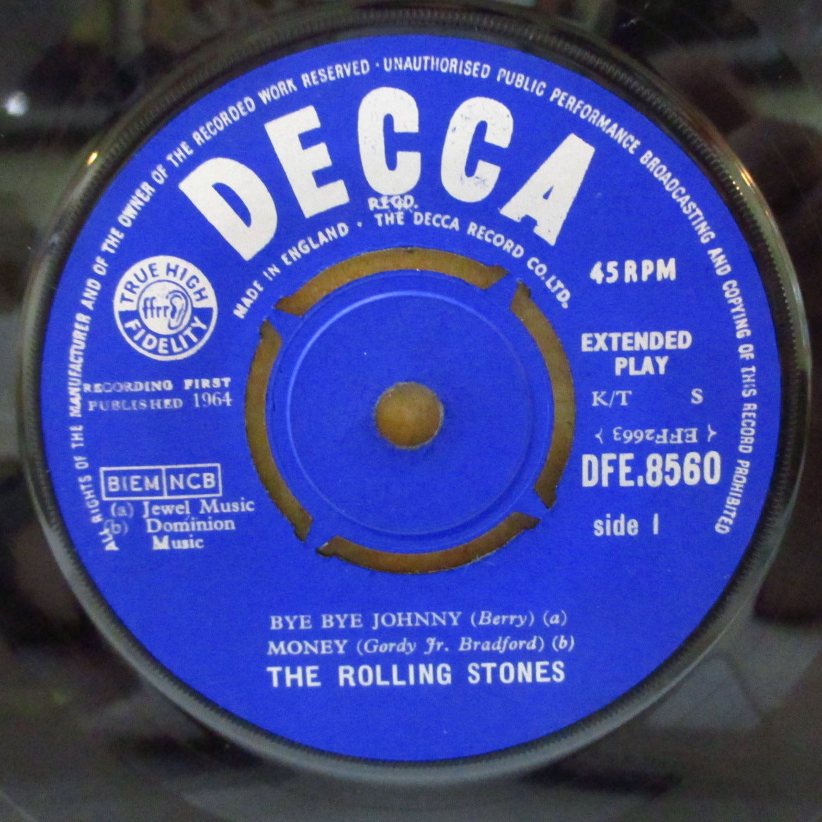 ROLLING STONES (ローリング・ストーンズ) - S.T. / Bye Bye Johnny +3 (UK '64 オリジナル4曲入り「ラウンドセンター」モノラル 7インチ+表面コーティング折り返しジャケ)