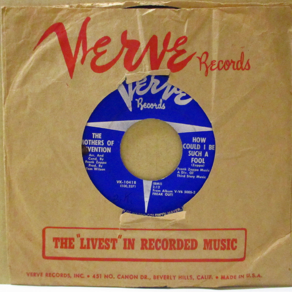 FRANK ZAPPA (MOTHERS OF INVENTION) (フランク・ザッパ / ザ・マザーズ・オブ・インヴェンション) - How Could I Be Such A Fool / Help I'm Rock (US '66 オリジナル7インチ +カンパニー・スリーヴ)デビューシングル!