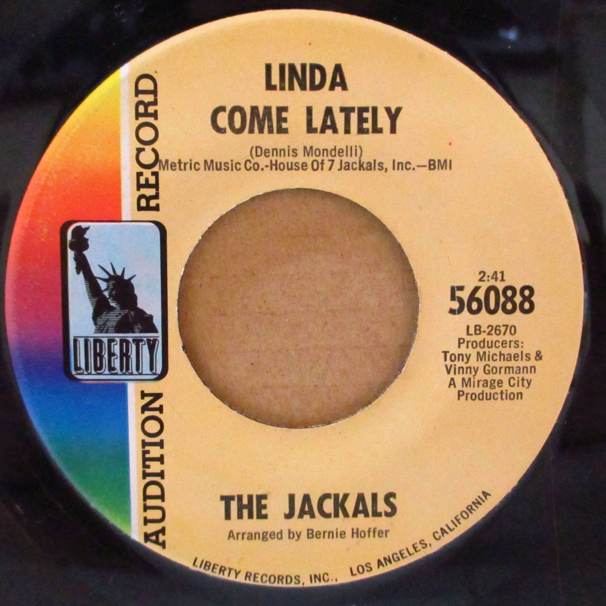 JACKALS, THE (ザ・ジャッカルズ) - Linda Come Lately (US '69 プロモ・ラベ7インチ)美メロ・ミッドテンポ・サンシャインポップ・ノーザン!