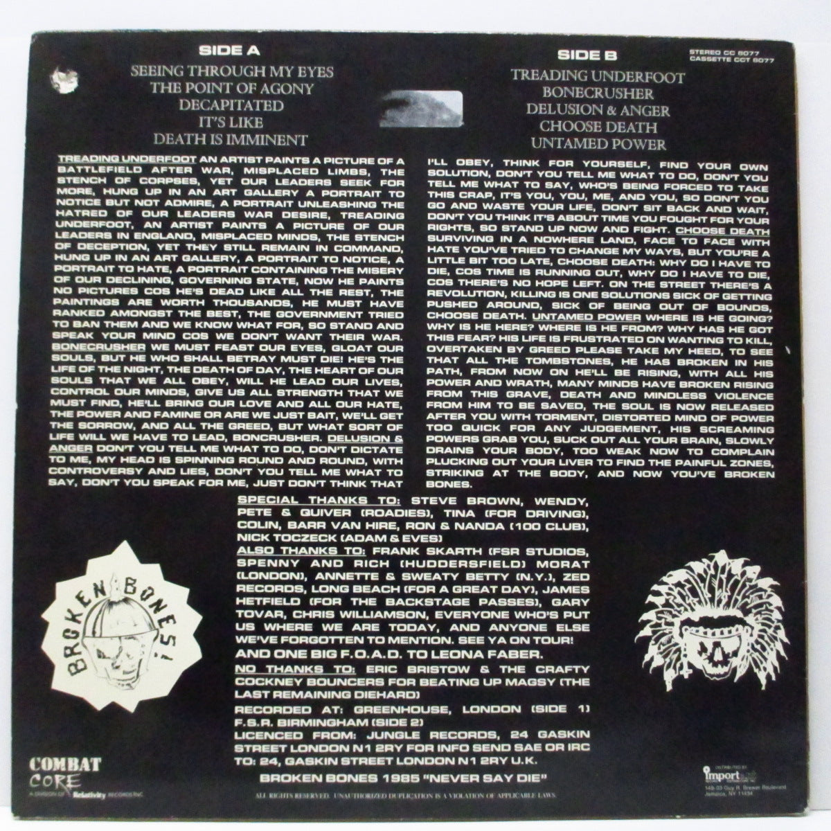 BROKEN BONES (ブロークン・ボーンズ) - Bonecrusher (US オリジナル LP) アメリカ限定独自編集盤!