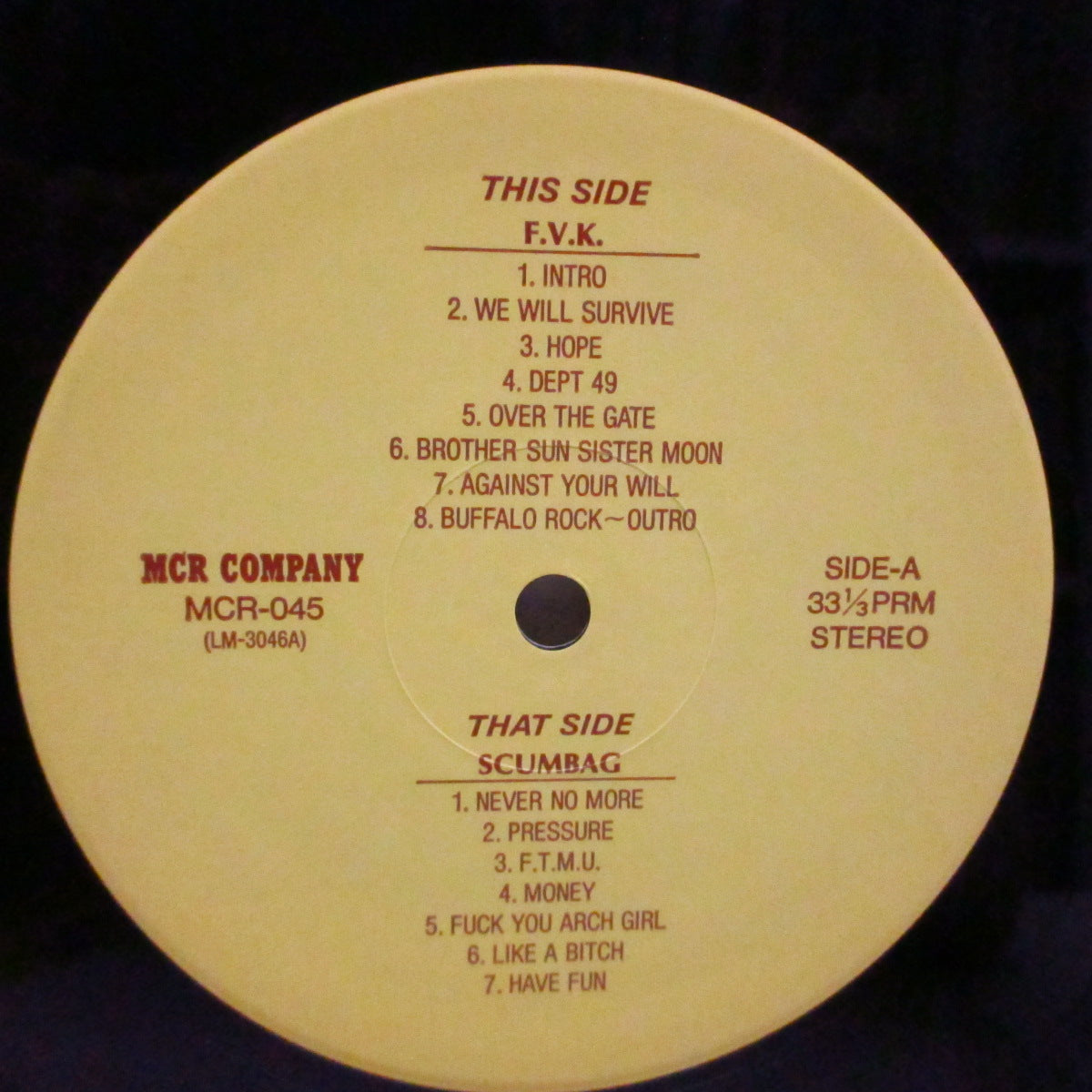 F.V.K. / SCUMBAG (エフ・ヴィー・ケー / スカムバッグ) - Fearless Vampire Killers / Scumbag (Japan '91 1,000枚限定 LP) 横浜ハードコア・スプリット!
