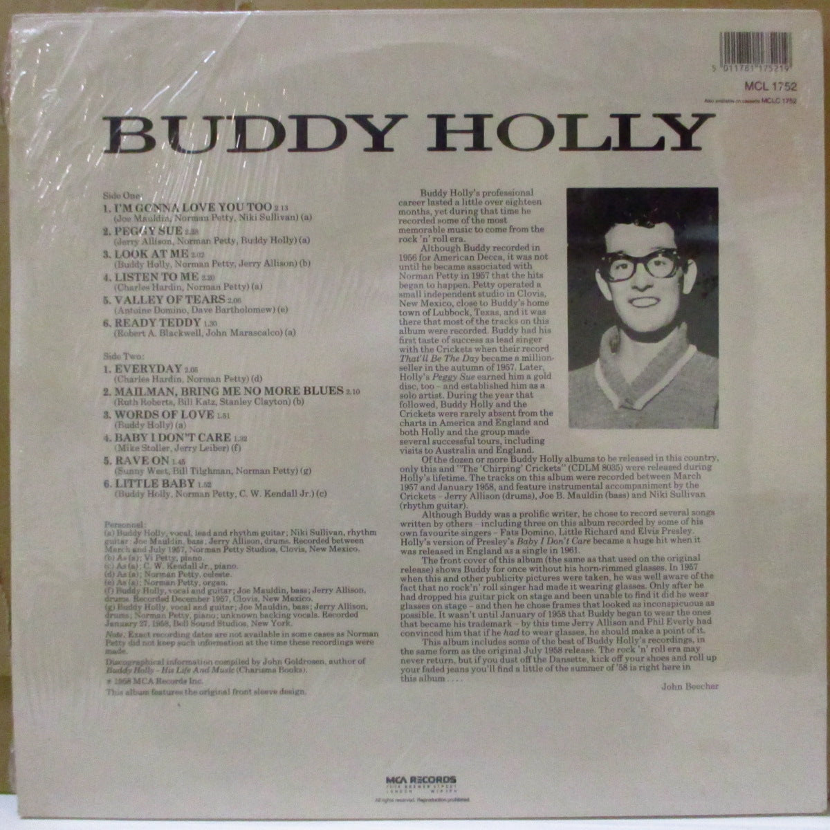 BUDDY HOLLY (バディ・ホリー) - Buddy Holly (UK '85 再発モノラル LP/バーコード・ジャケ) '58年ソロ名義デビュー・アルバム