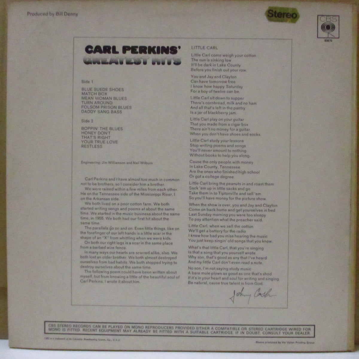 CARL PERKINS (カール・パーキンス) - Carl Perkins' Greatest Hits (UK '69 オリジナル・ステレオ LP/表面コーティング・ジャケ) SUN社期名曲再録音他。近年稀な美品